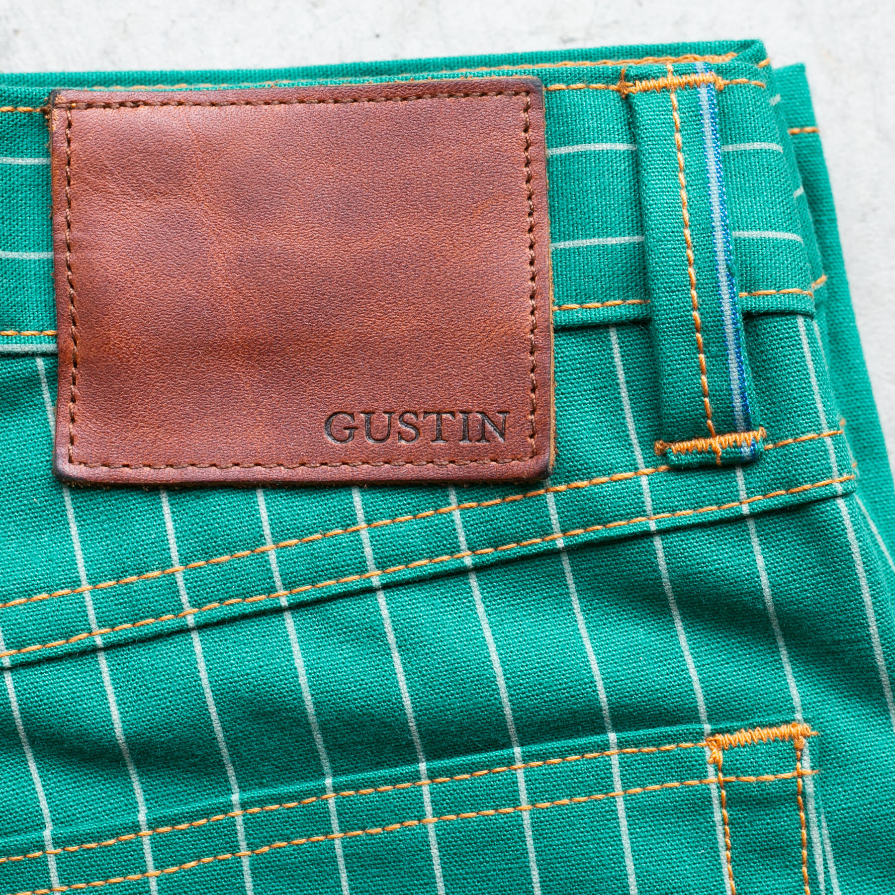 gustin #571 selvedge pinstripe canvas - emerald