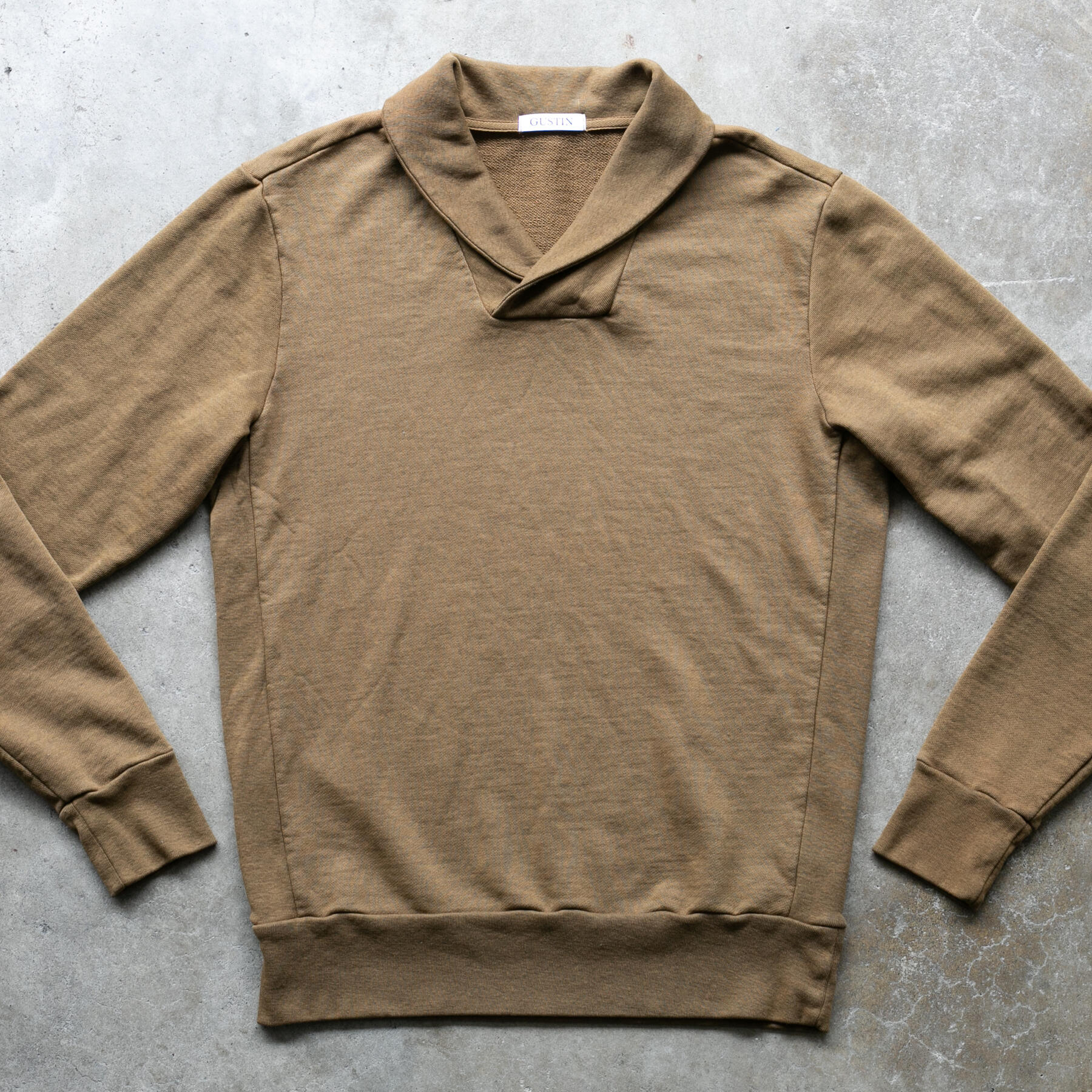 gustin shawl collar french terry - gold khaki