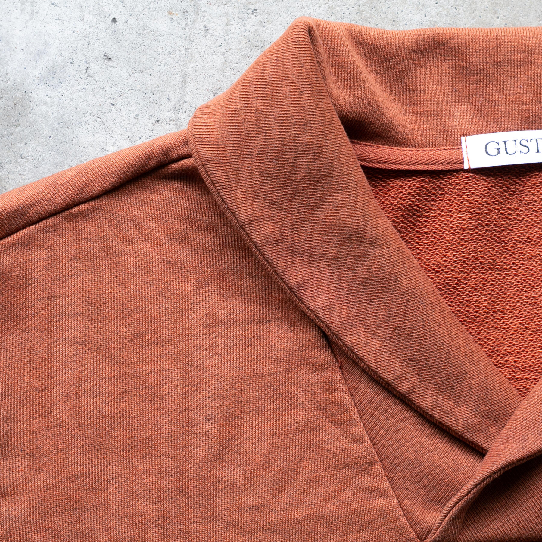 gustin shawl collar french terry - rust
