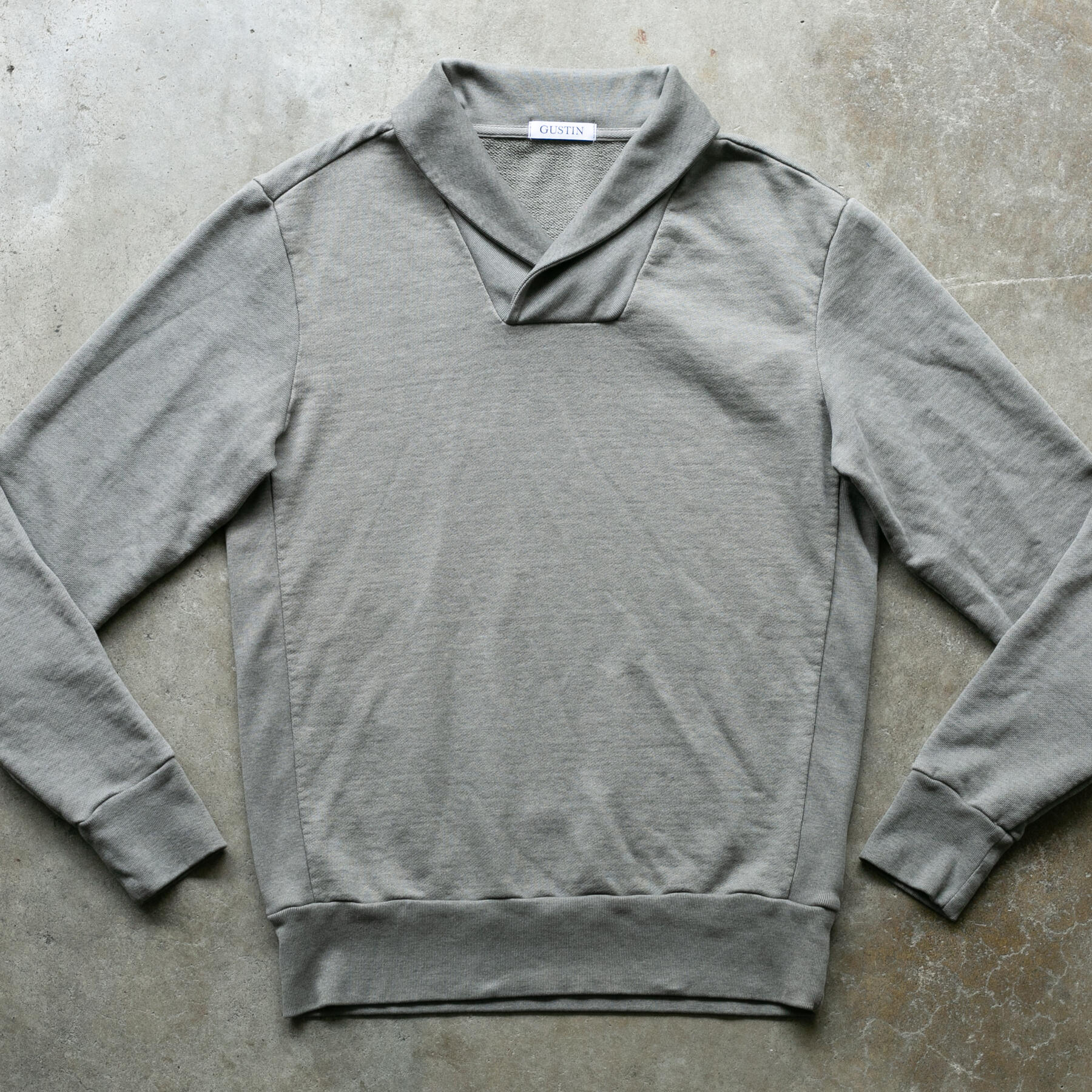 gustin shawl collar french terry - grey green
