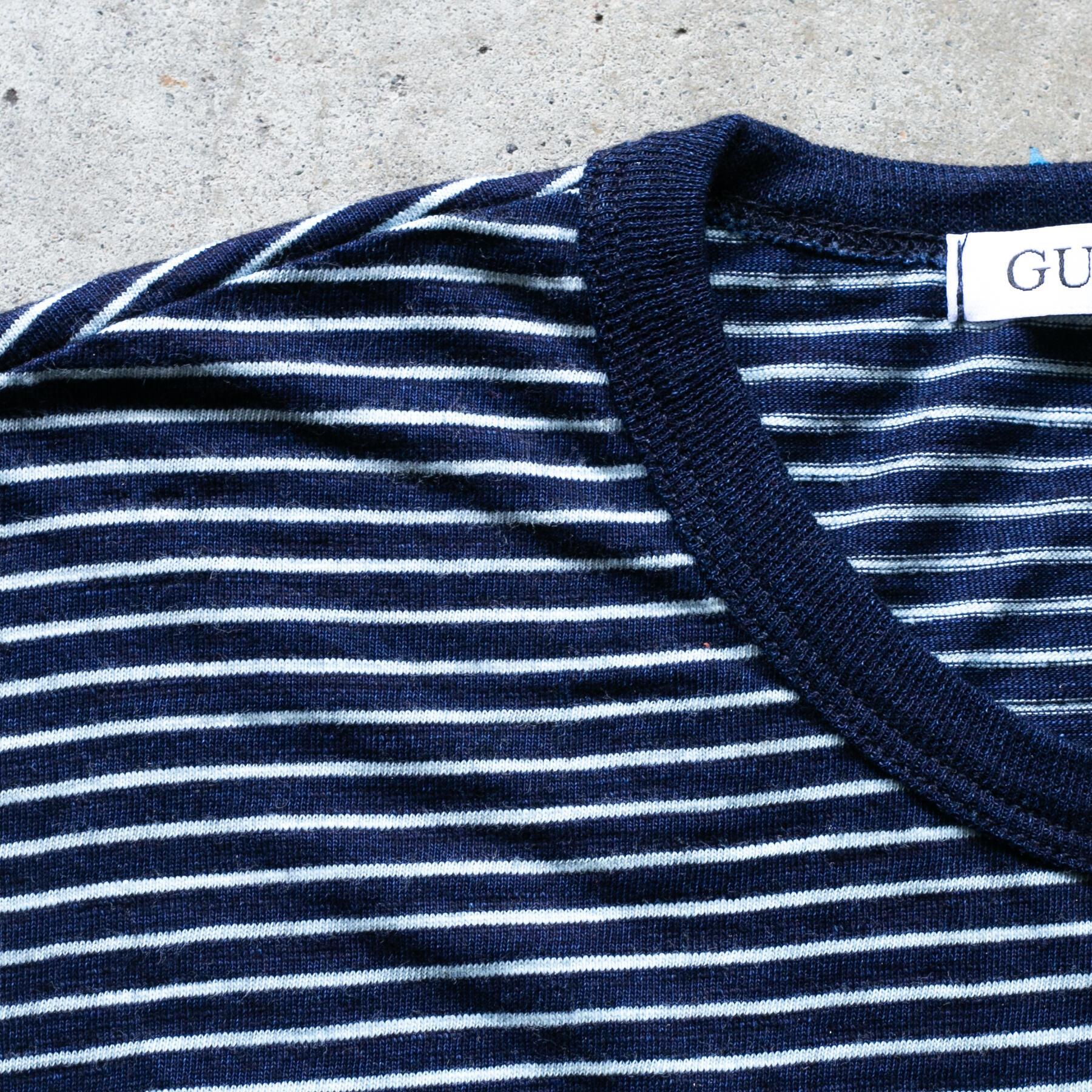 gustin dark indigo stripe pocket crew