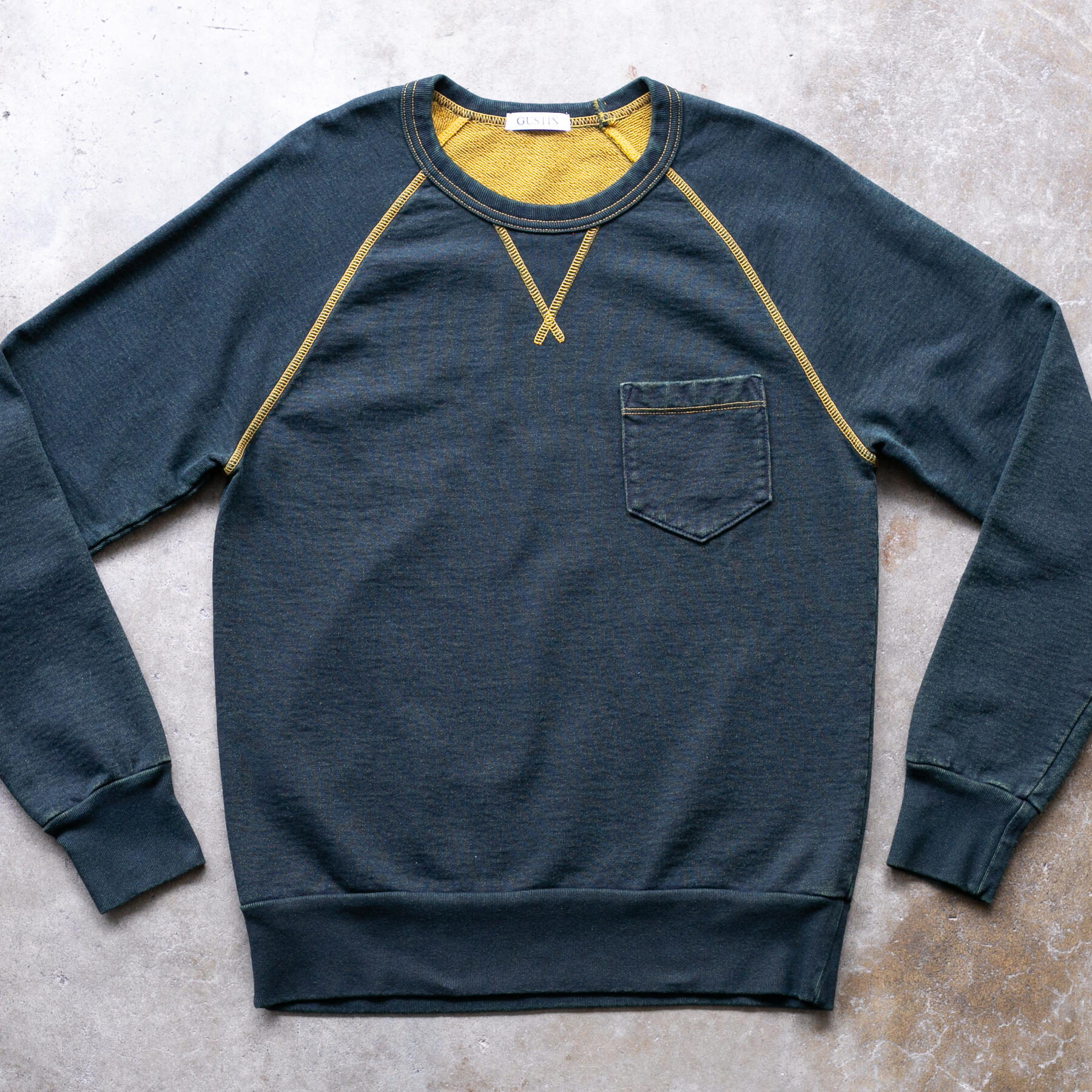 gustin overdye indigo pocket sweatshirt - school bus