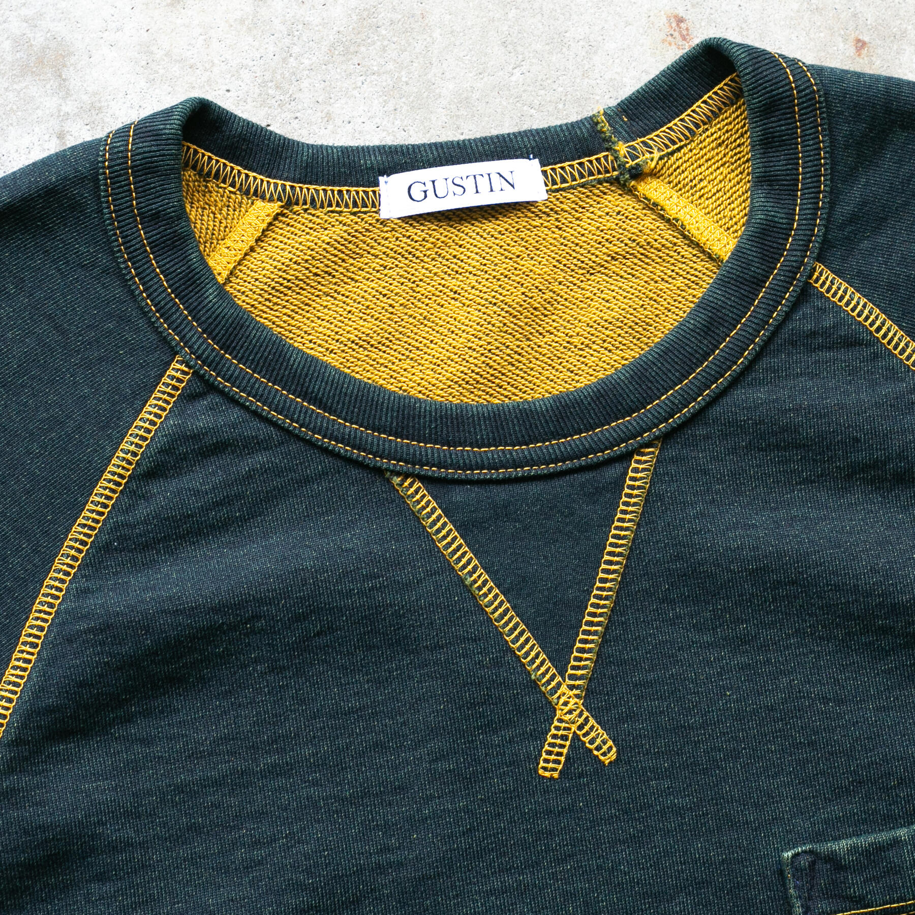 gustin overdye indigo pocket sweatshirt - school bus