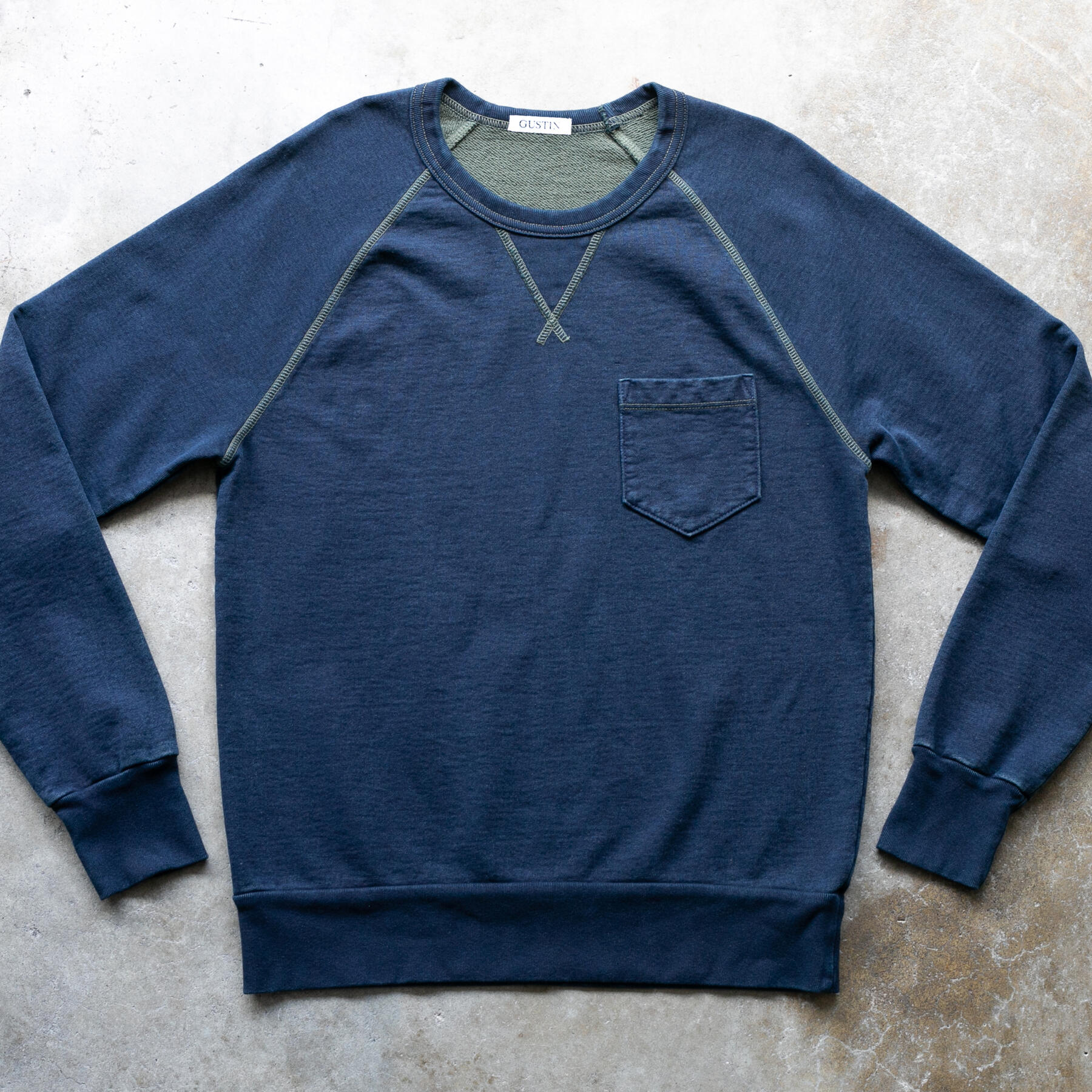 gustin overdye indigo pocket sweatshirt - olive