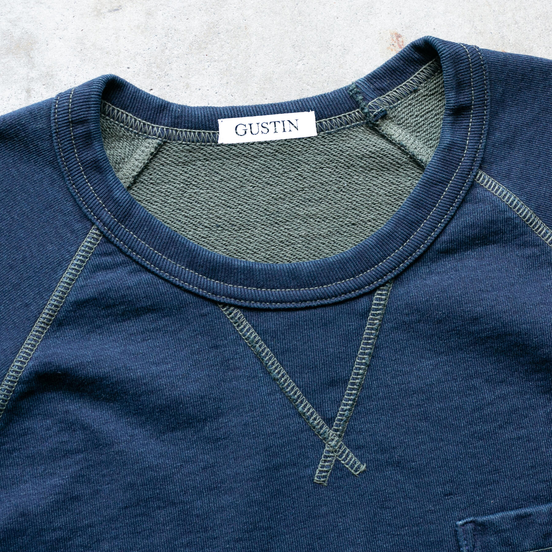 gustin overdye indigo pocket sweatshirt - olive