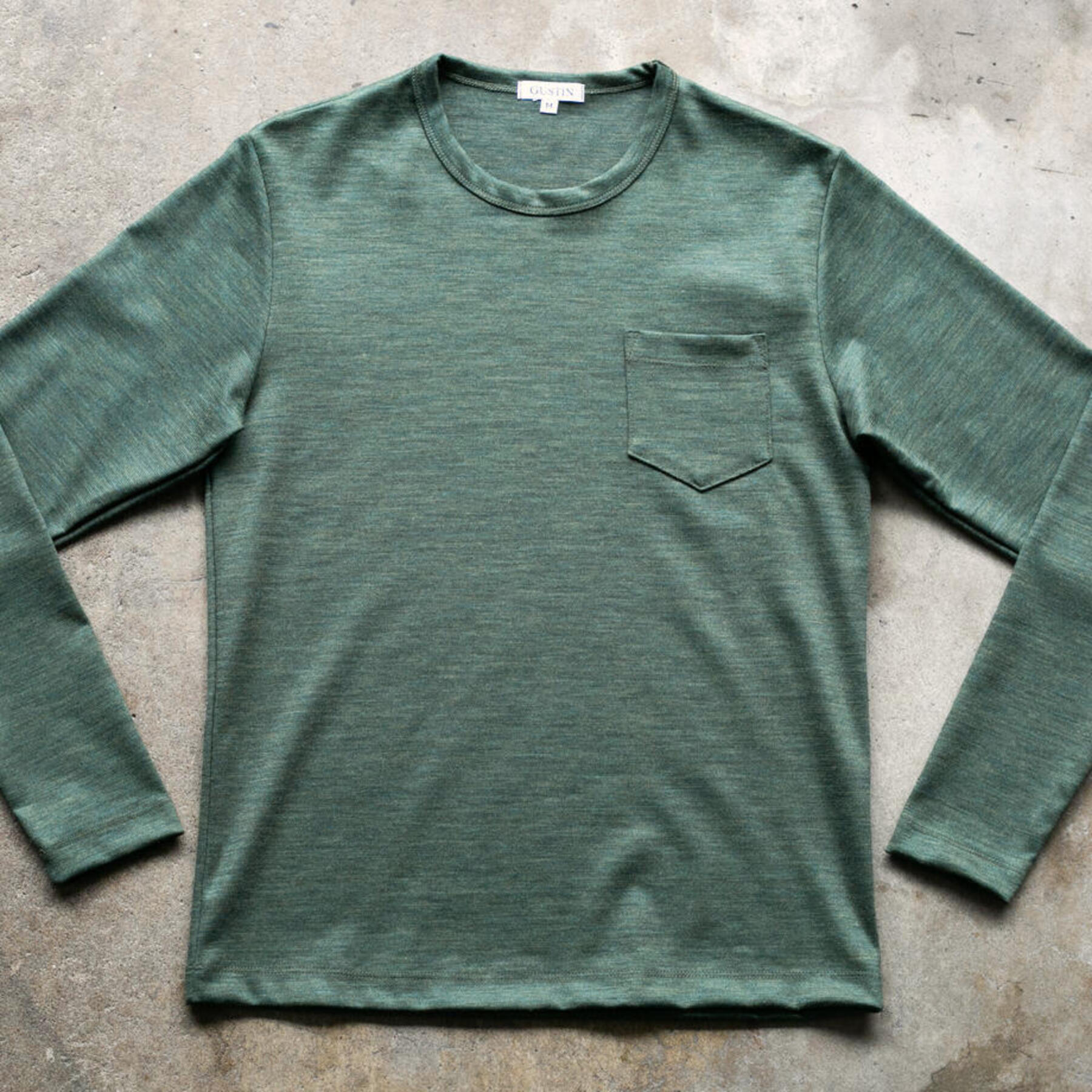 gustin japan wool jersey pocket crew - forest