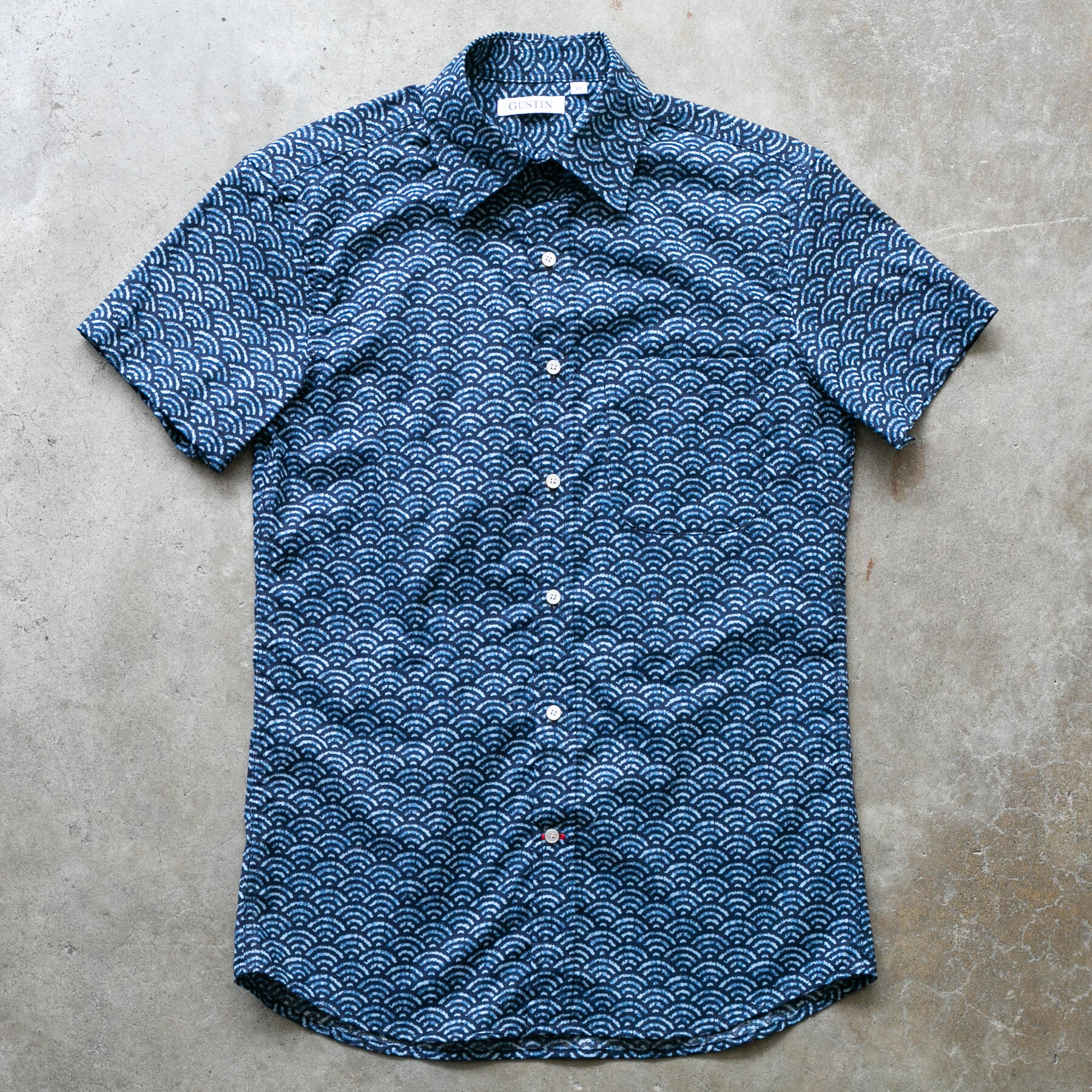 gustin #1223 shibori dye pulse short sleeve shirt - blue