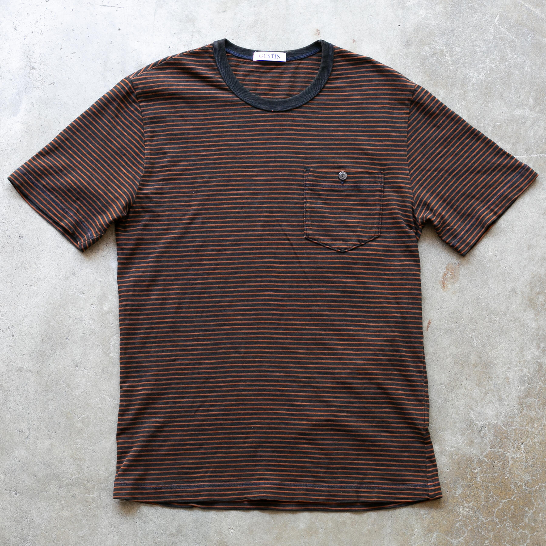 gustin overdye indigo stripe pocket t-shirt - burnt orange