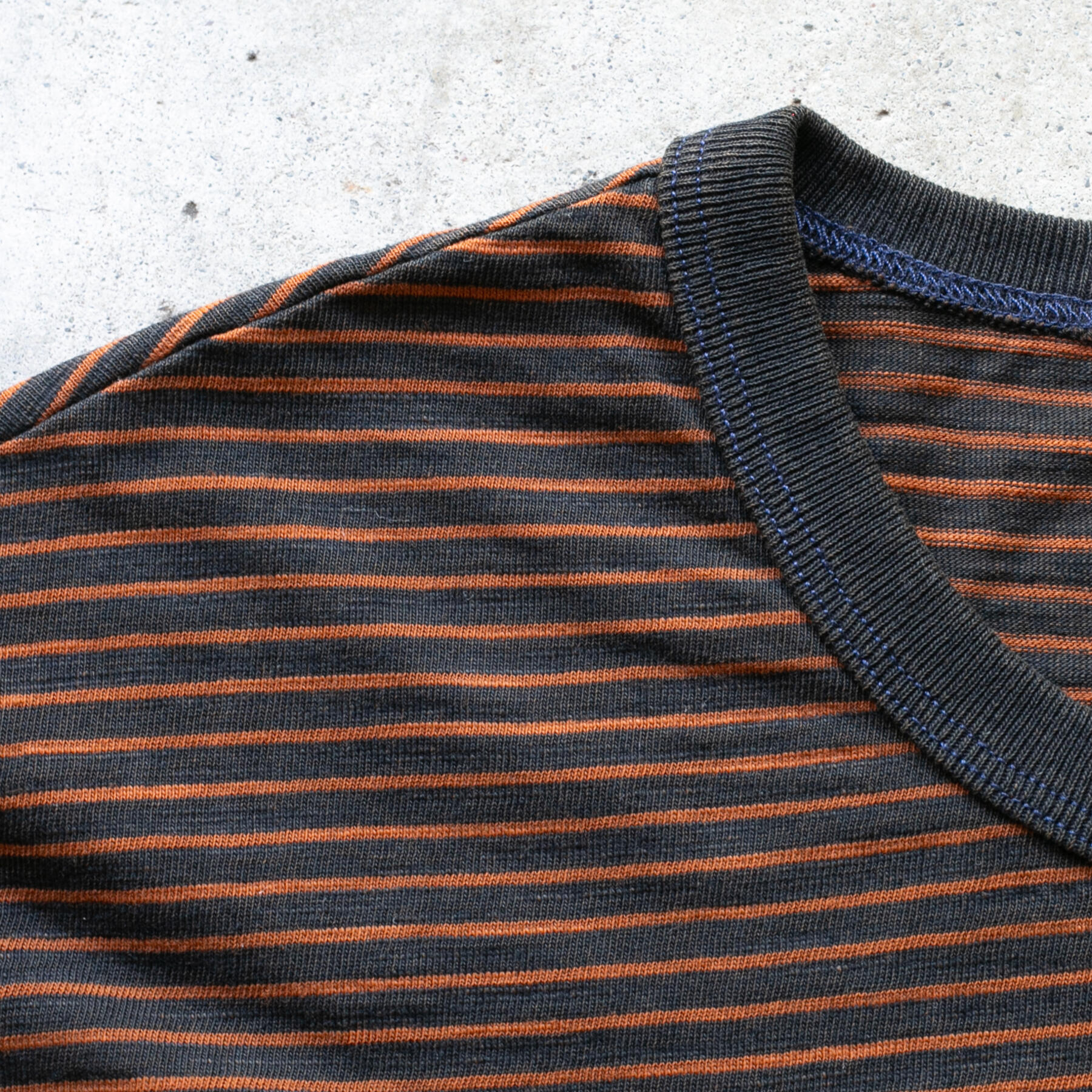 gustin overdye indigo stripe pocket t-shirt - burnt orange