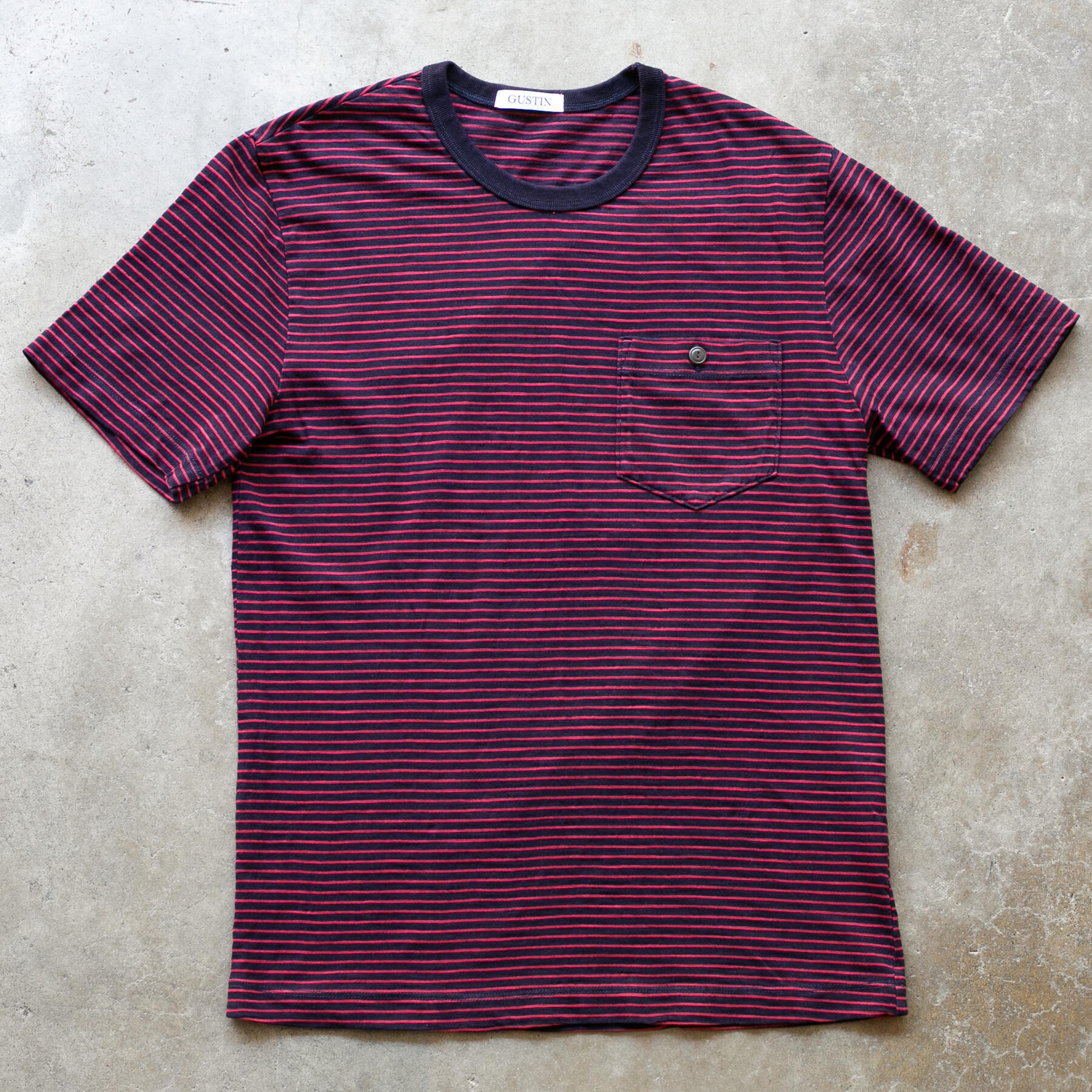 gustin overdye indigo stripe pocket t-shirt - red