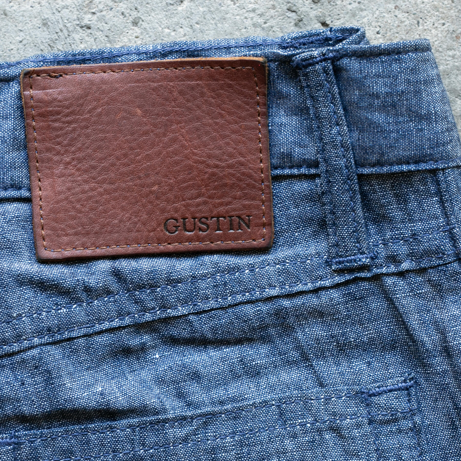 gustin #409 linen 100 indigo chambray 5 pocket