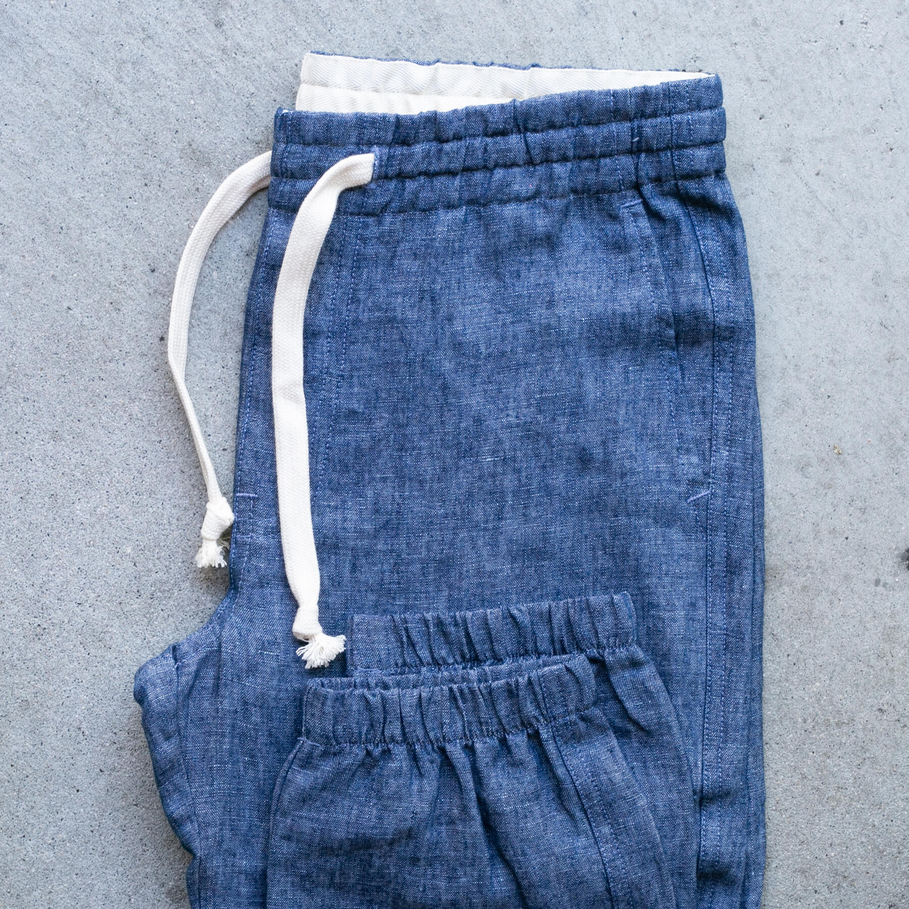 gustin linen 100 indigo chambray joggers