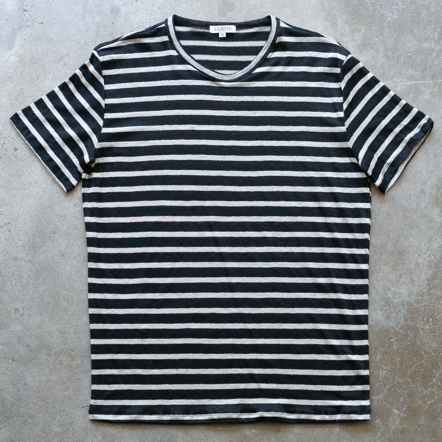 gustin japan pure linen stripe t-shirt - black