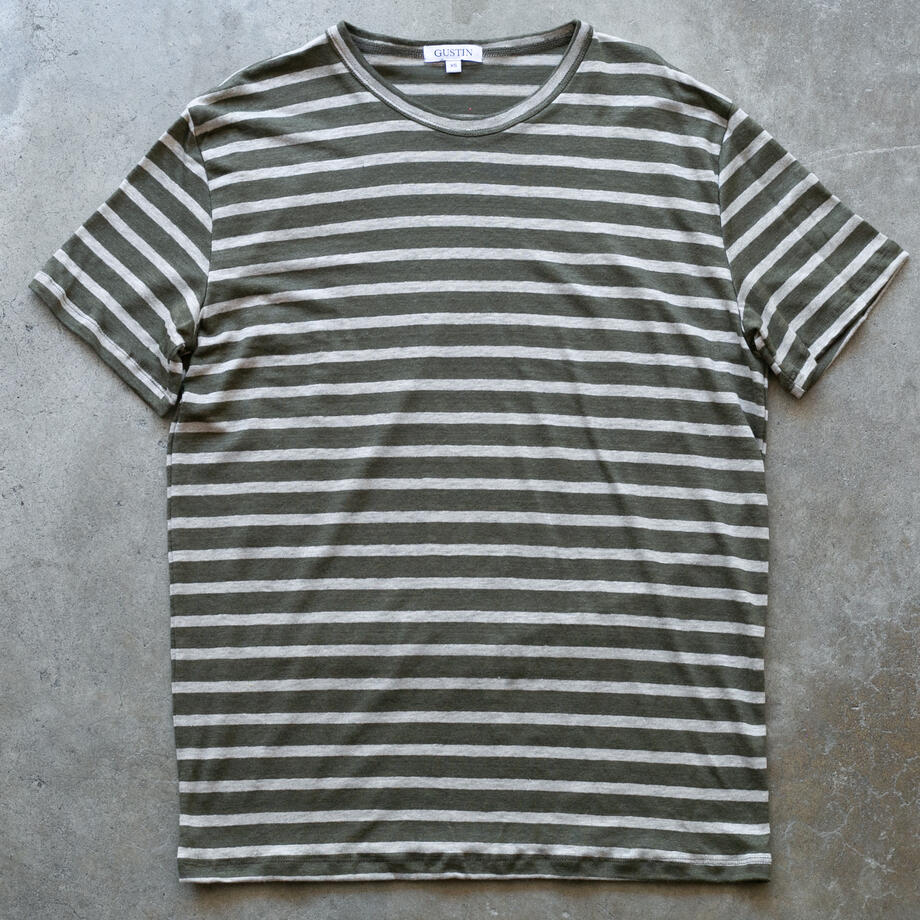 gustin japan pure linen stripe t-shirt - olive
