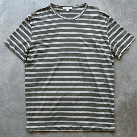 gustin japan pure linen stripe t-shirt - olive