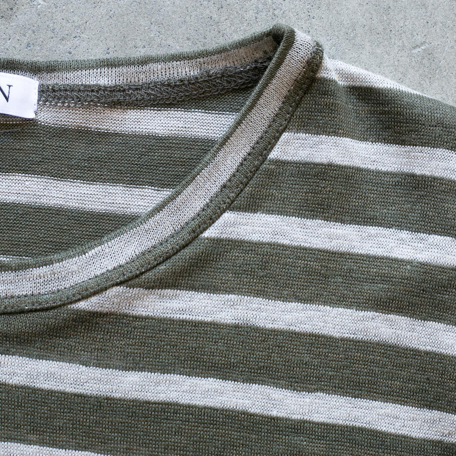 gustin japan pure linen stripe t-shirt - olive