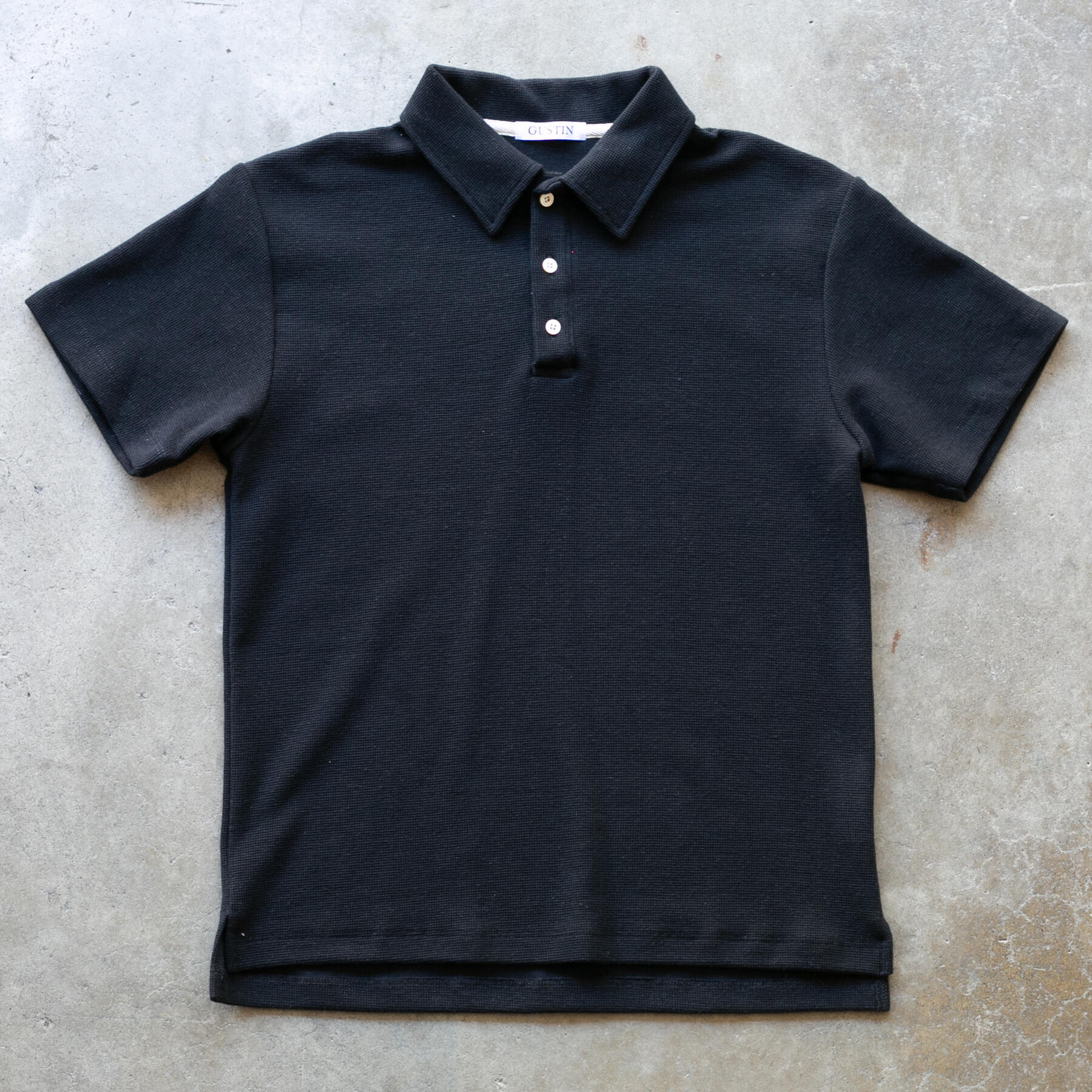 gustin japan hemp waffle polo - black