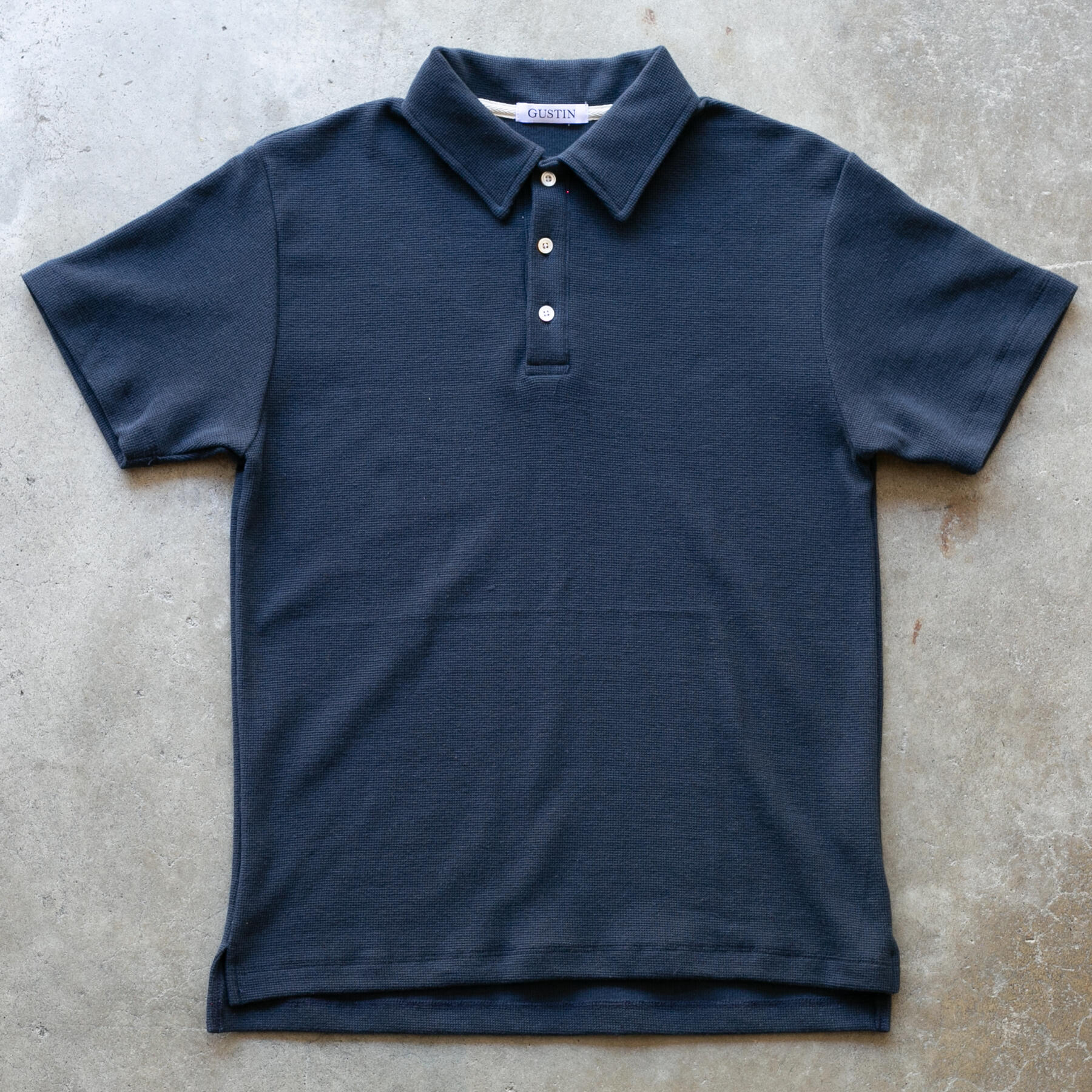 gustin japan hemp waffle polo - navy