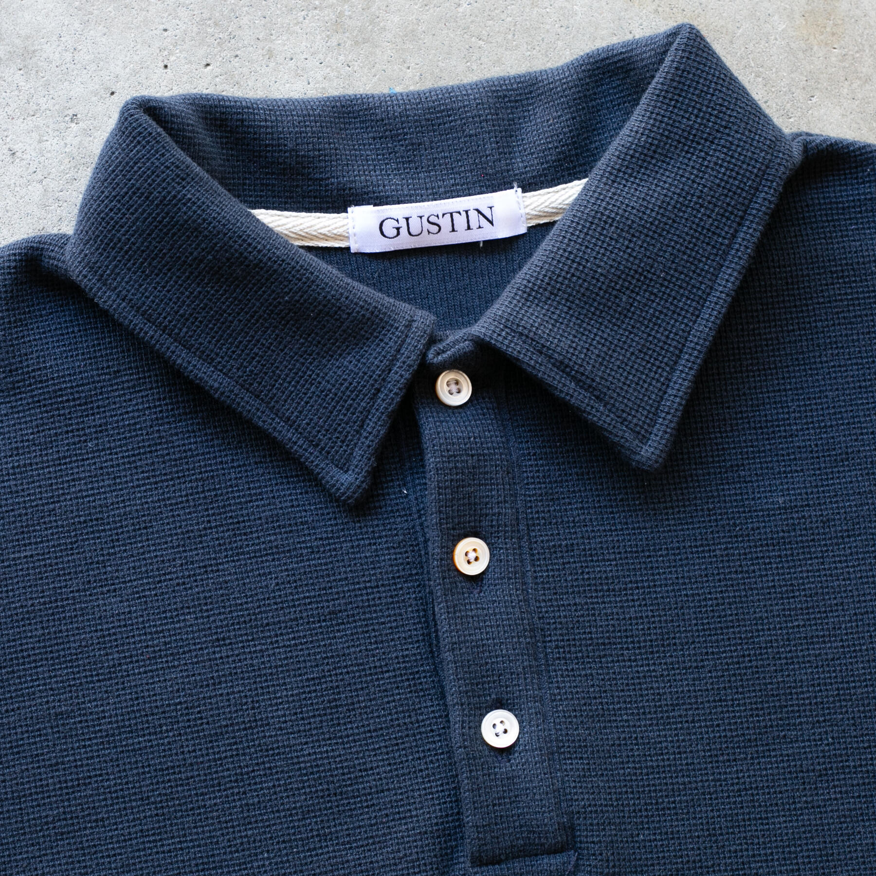 gustin japan hemp waffle polo - navy
