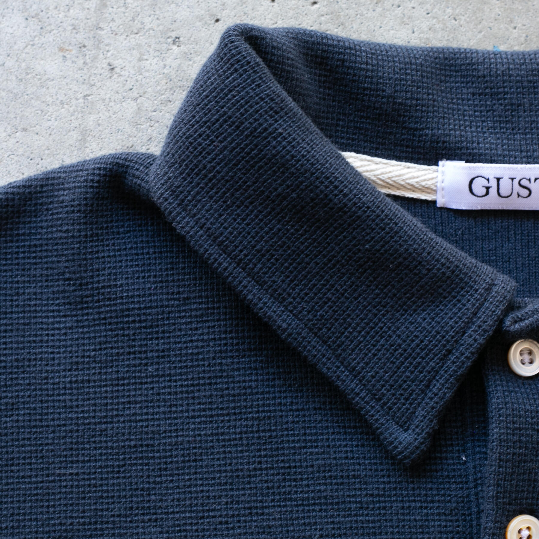 gustin japan hemp waffle polo - navy