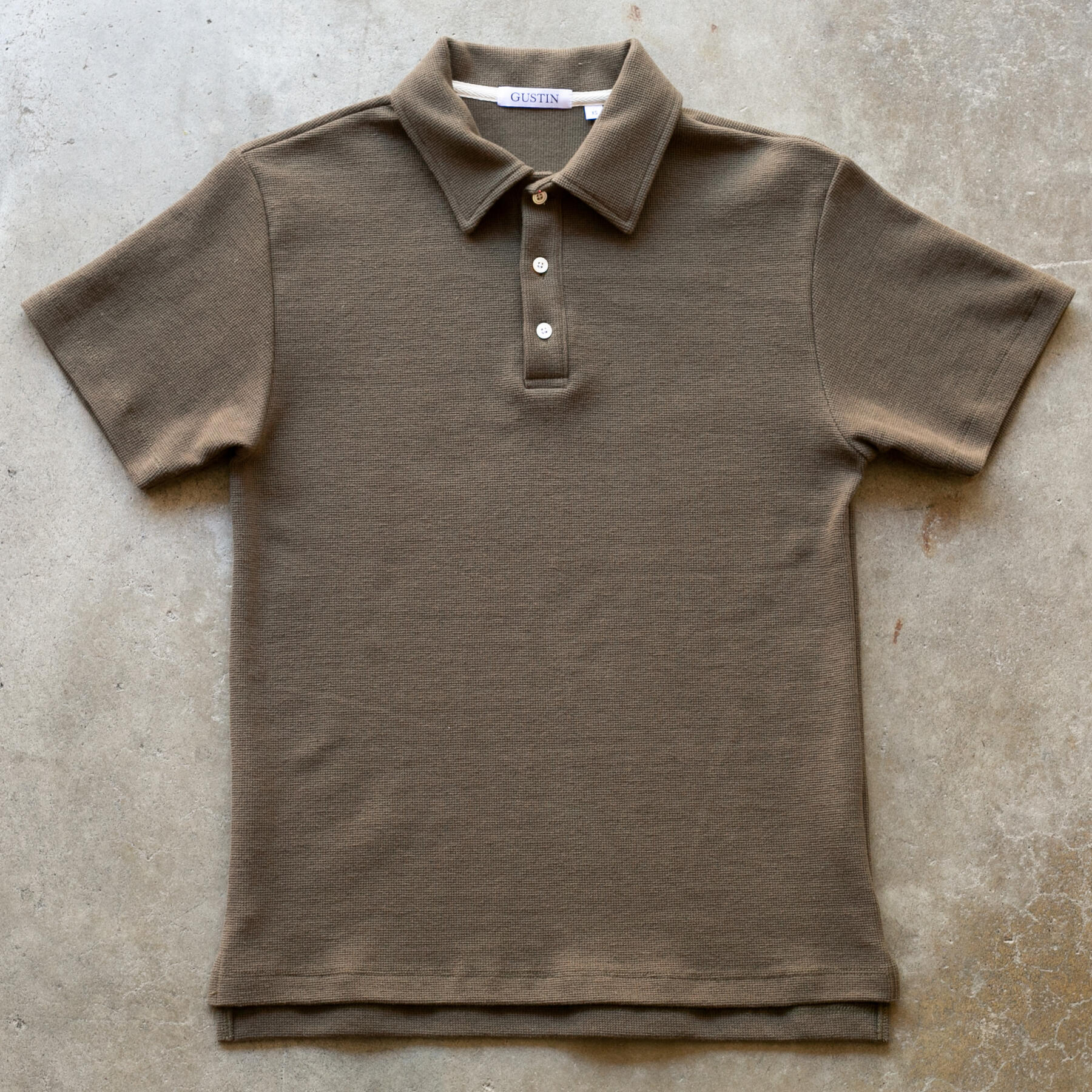gustin japan hemp waffle polo - brown