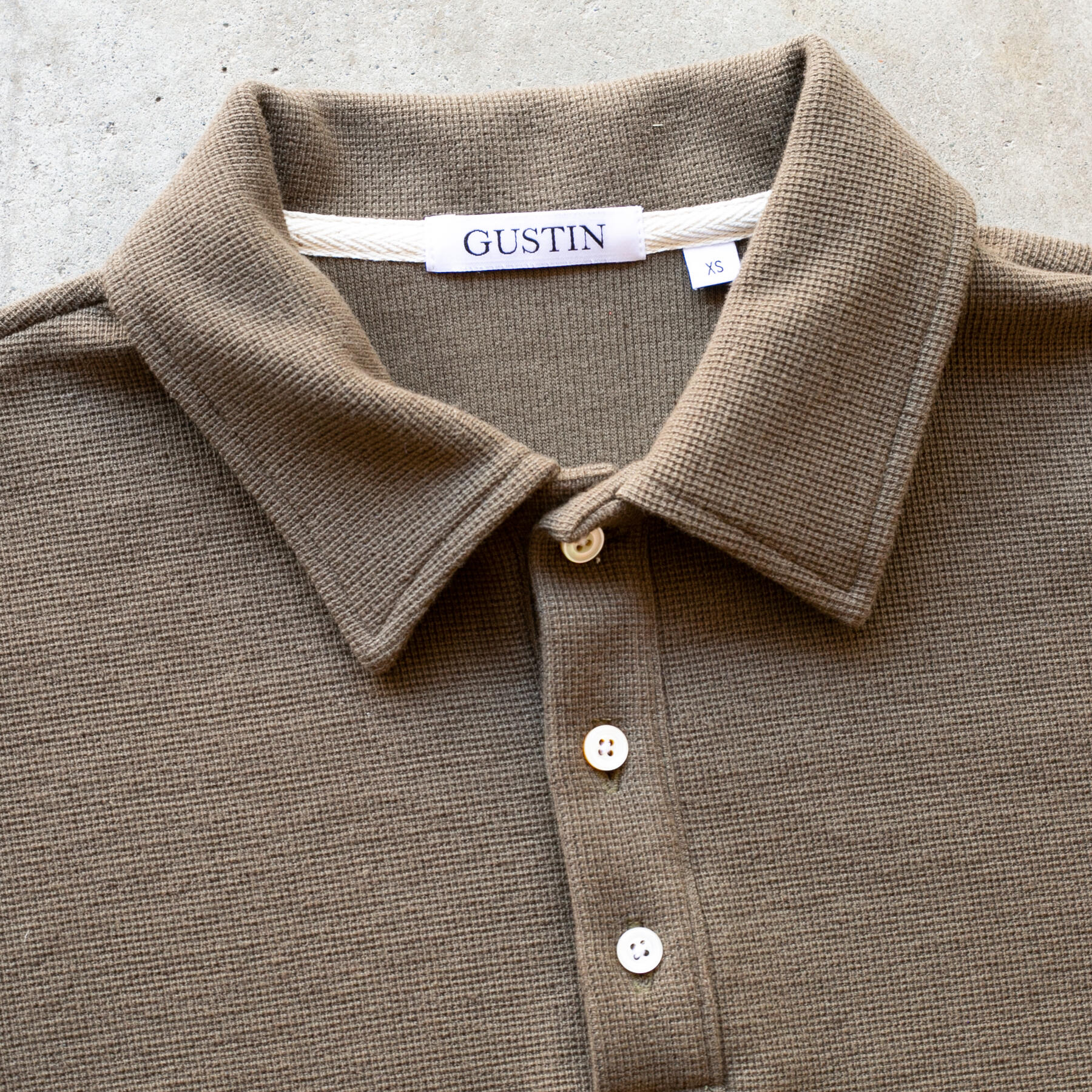 gustin japan hemp waffle polo - brown