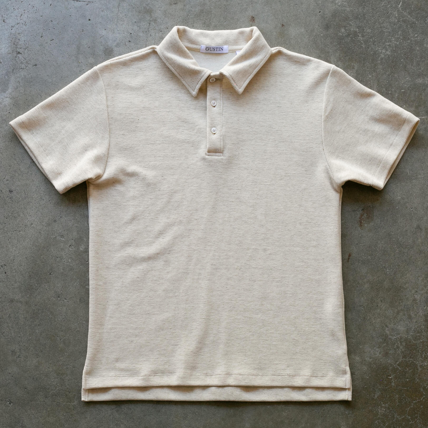 gustin japan hemp waffle polo - oatmeal