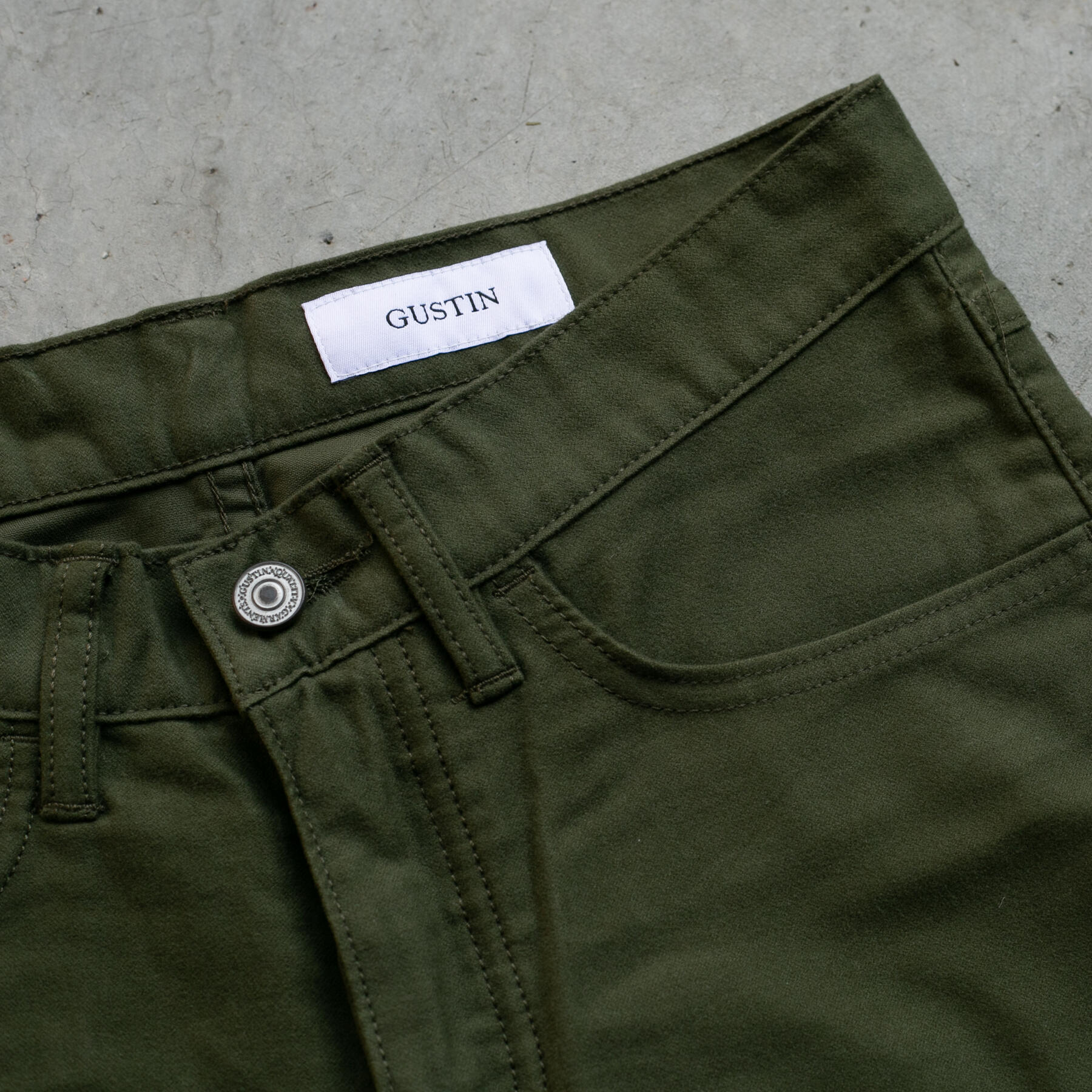gustin #422 moleskin stretch 5 pocket - olive