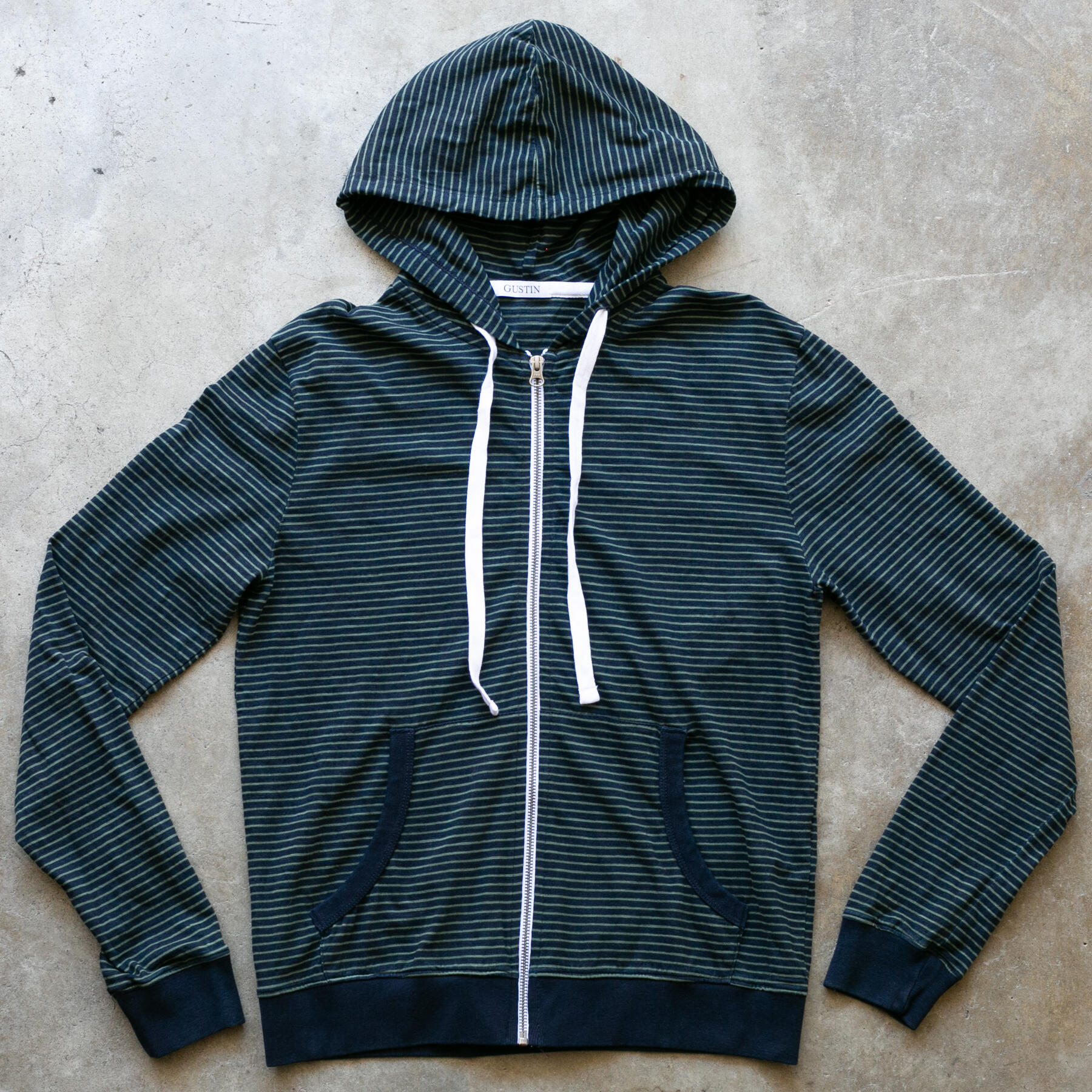 gustin overdye indigo stripe zip hoodie - forest