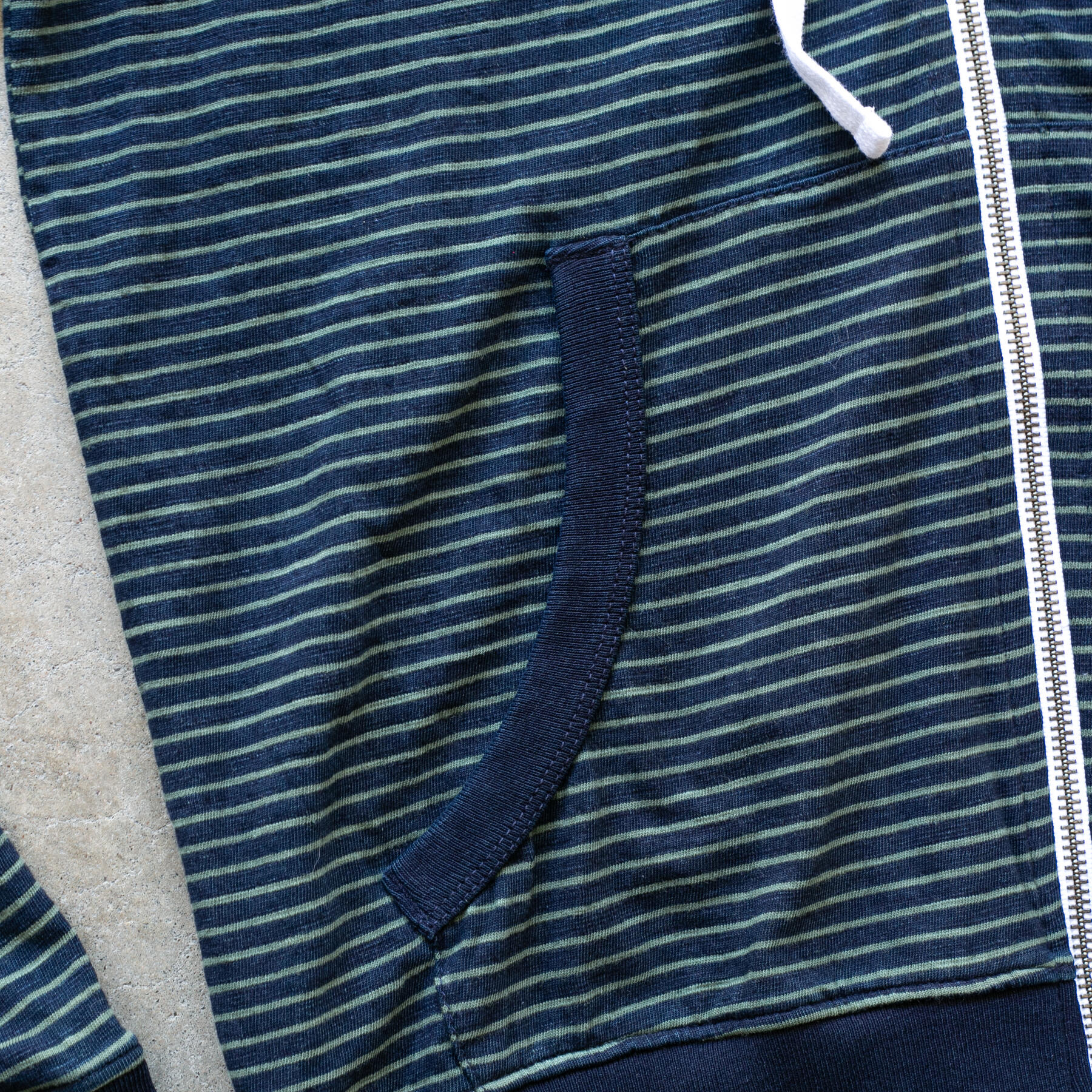 gustin overdye indigo stripe zip hoodie - forest