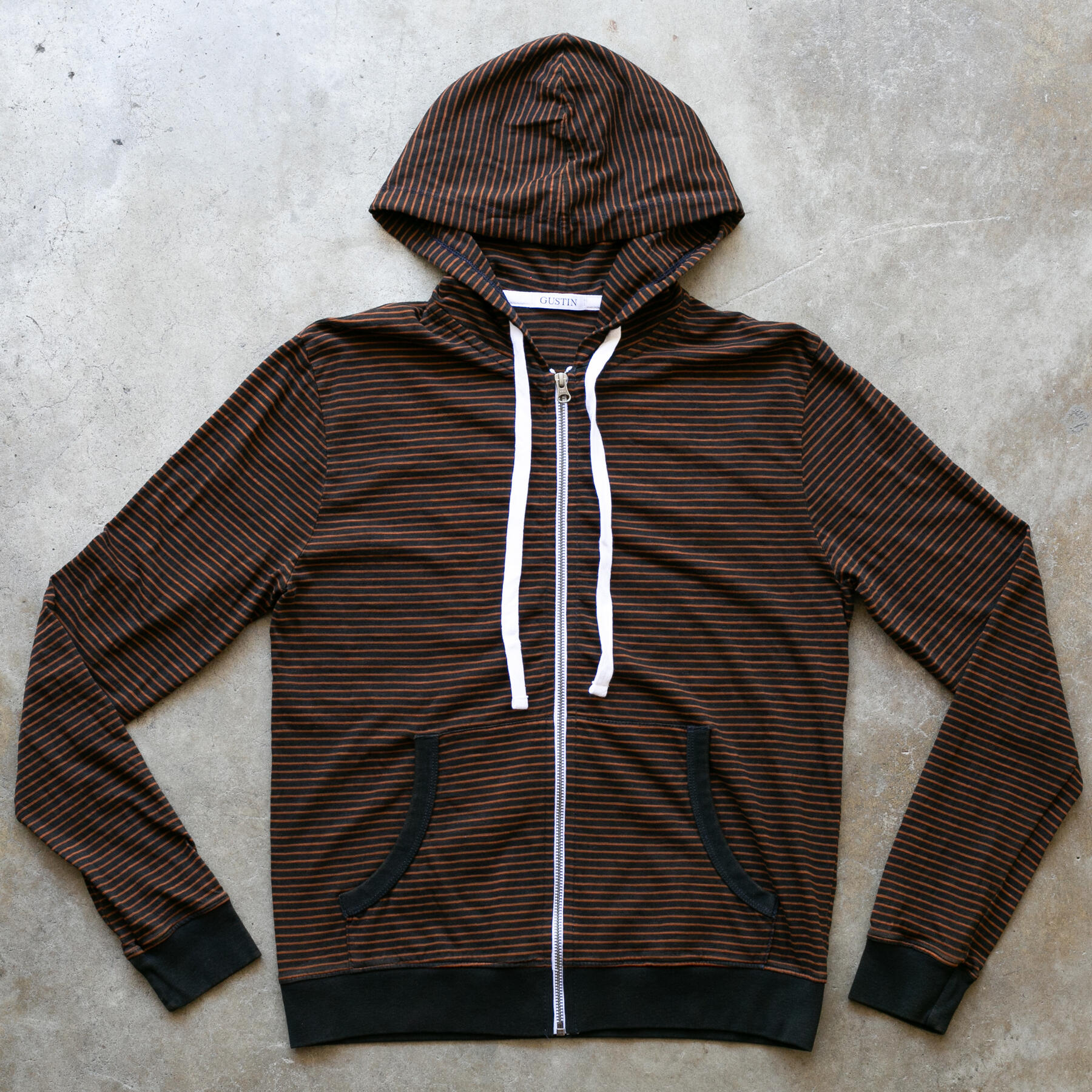 gustin overdye indigo stripe zip hoodie - burnt orange