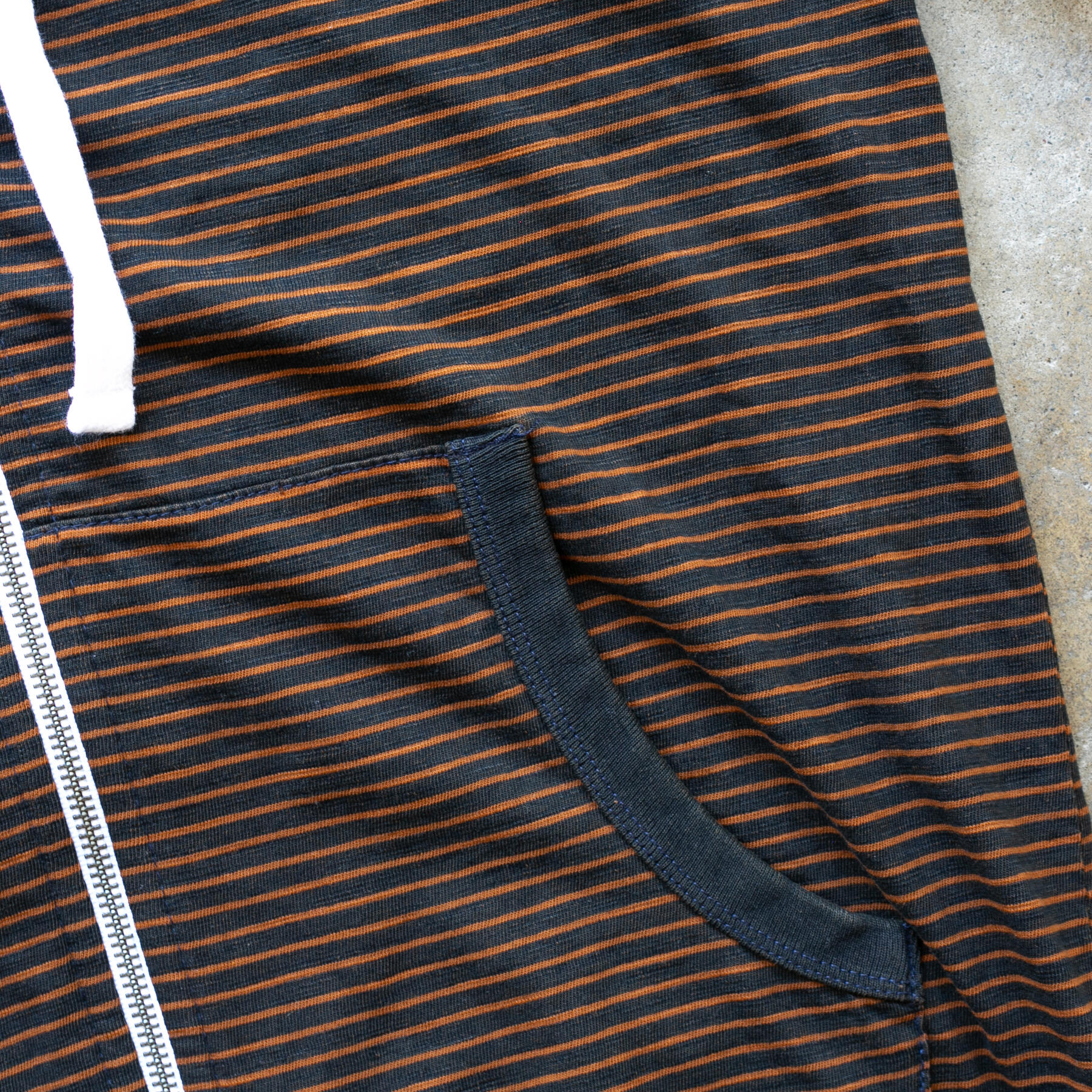 gustin overdye indigo stripe zip hoodie - burnt orange