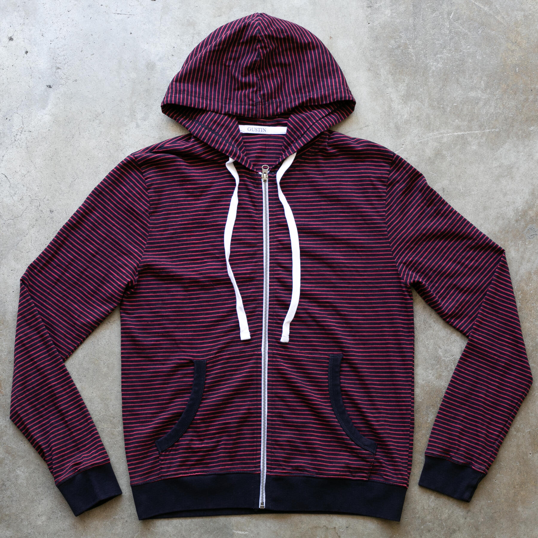 gustin overdye indigo stripe zip hoodie - red