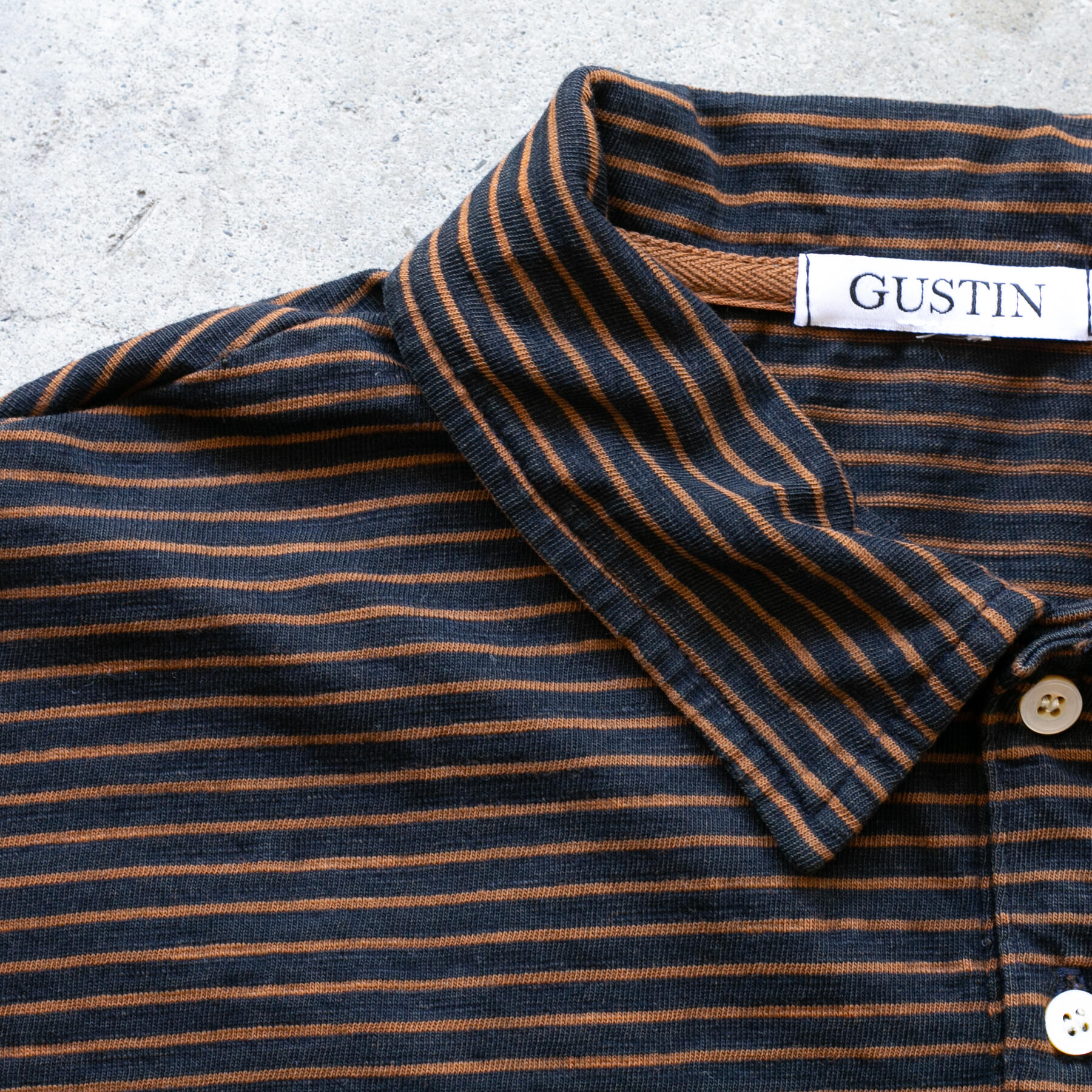 gustin overdye indigo stripe polo - burnt orange