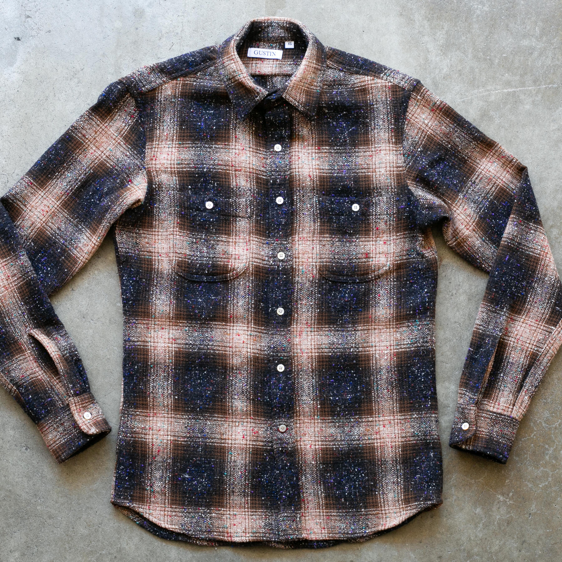 gustin #1207 rainbow nep rustic wool shirt - gold wheat