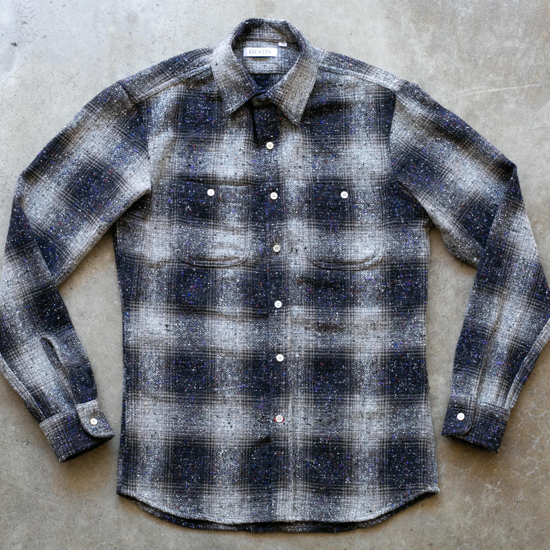 gustin #1208 rainbow nep rustic wool shirt - steel