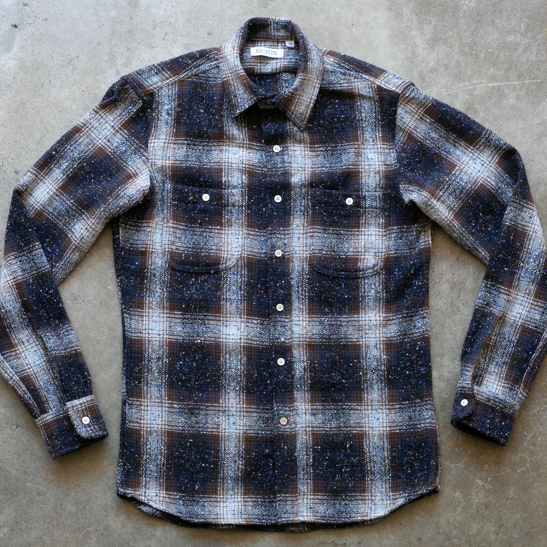 gustin #1210 rainbow nep rustic wool shirt - navy brass