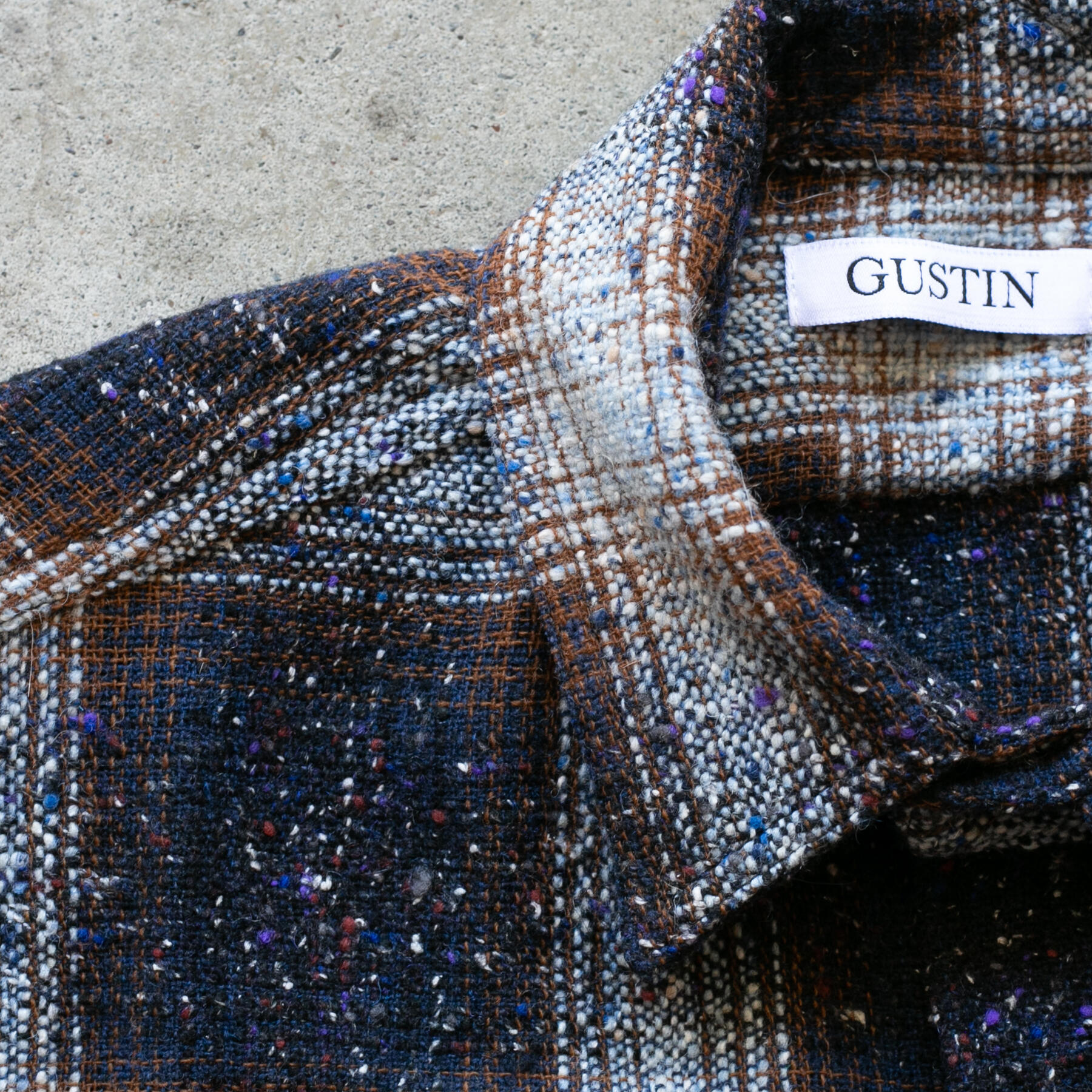 gustin #1210 rainbow nep rustic wool shirt - navy brass