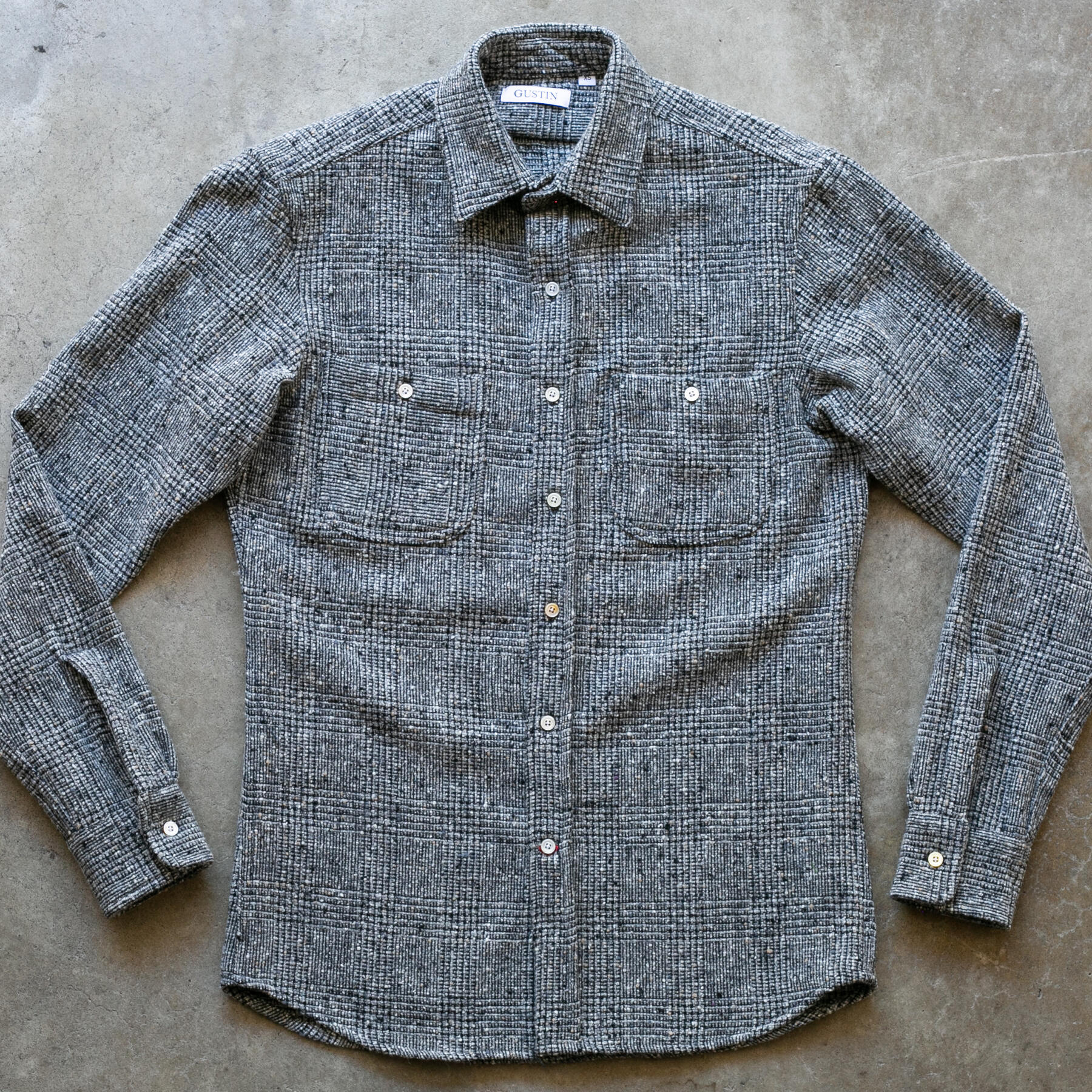 gustin #1218 rainbow nep rustic wool shirt - salt & pepper