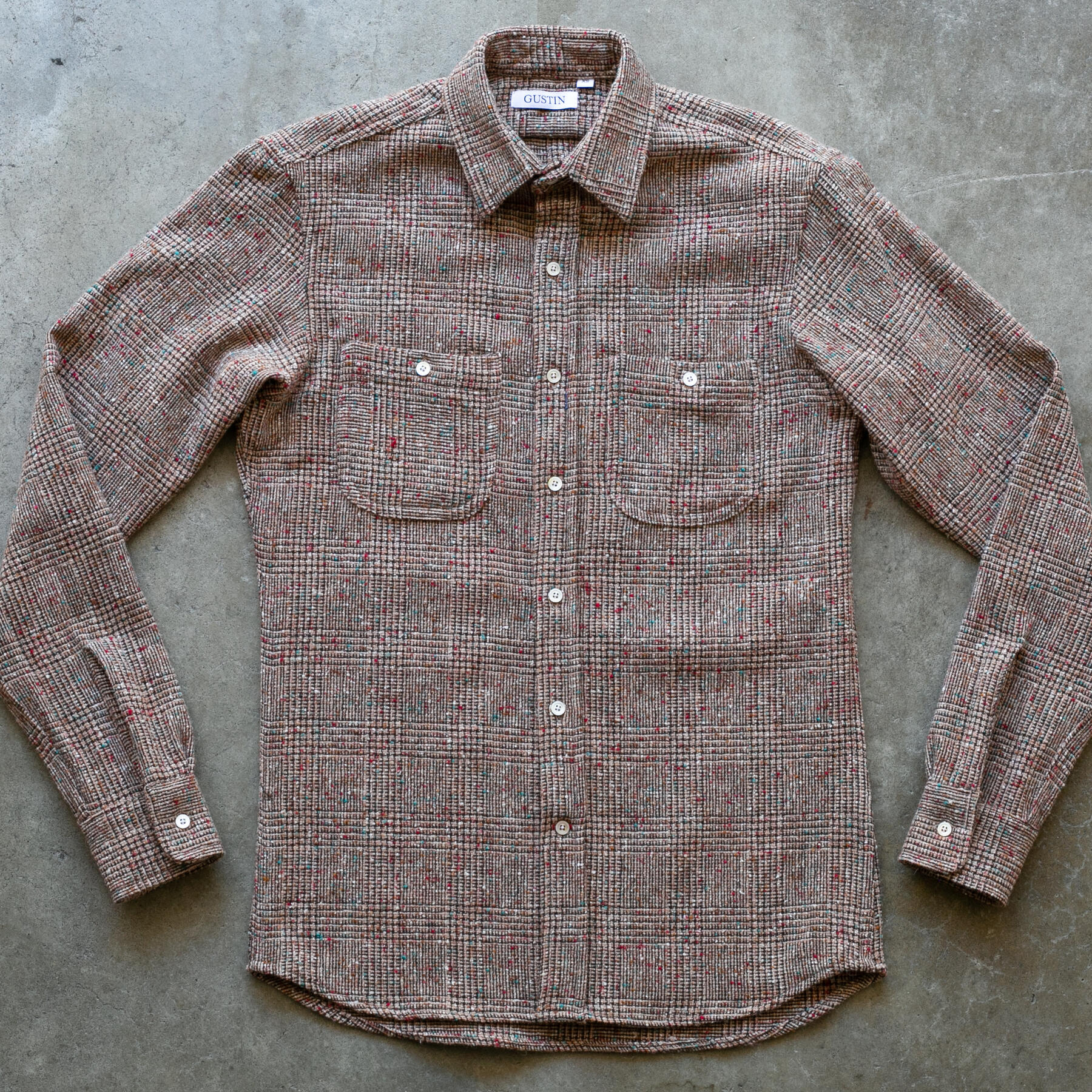 gustin #1216 rainbow nep rustic wool shirt - rust