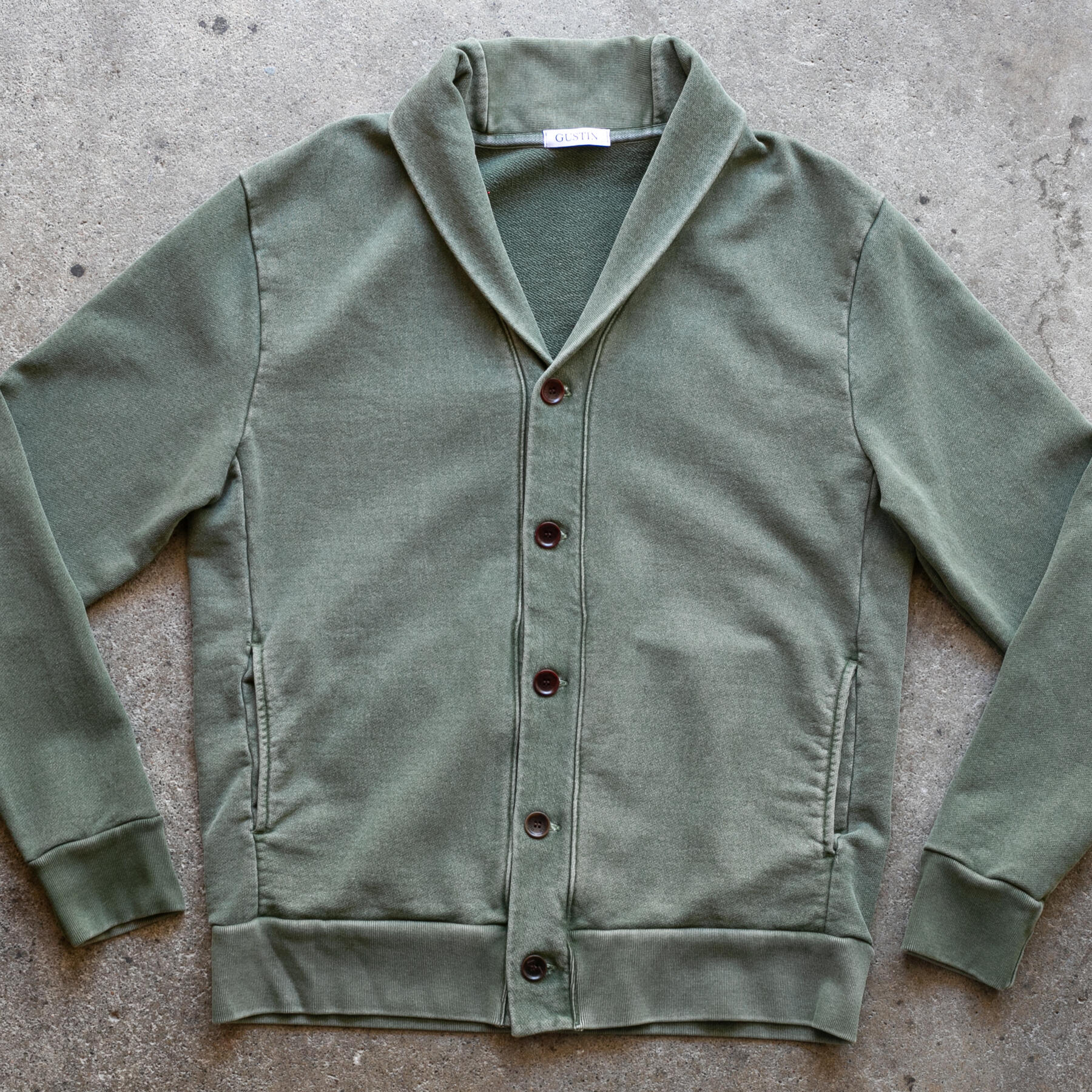 gustin french terry cardigan - vintage olive