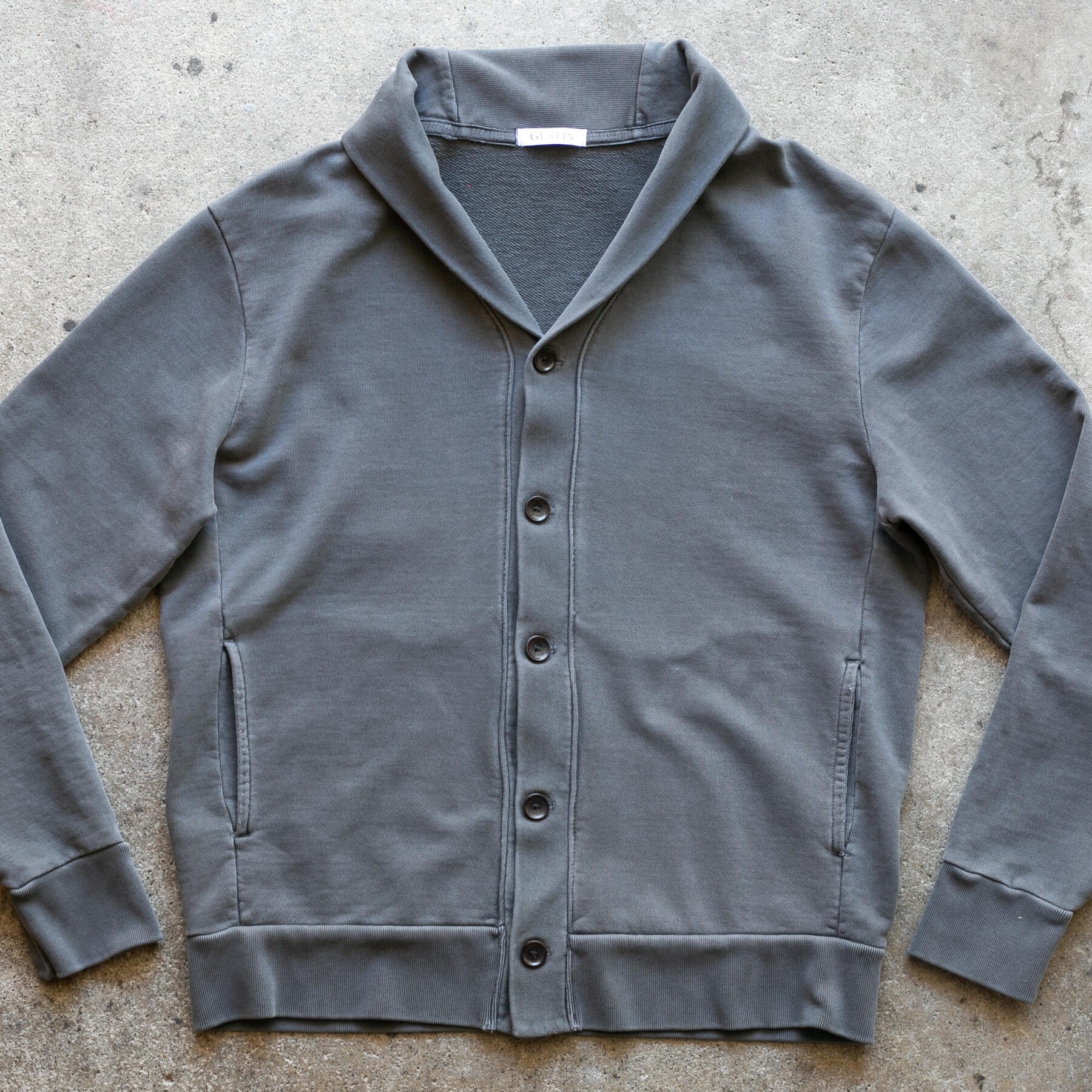 gustin french terry cardigan - vintage steel