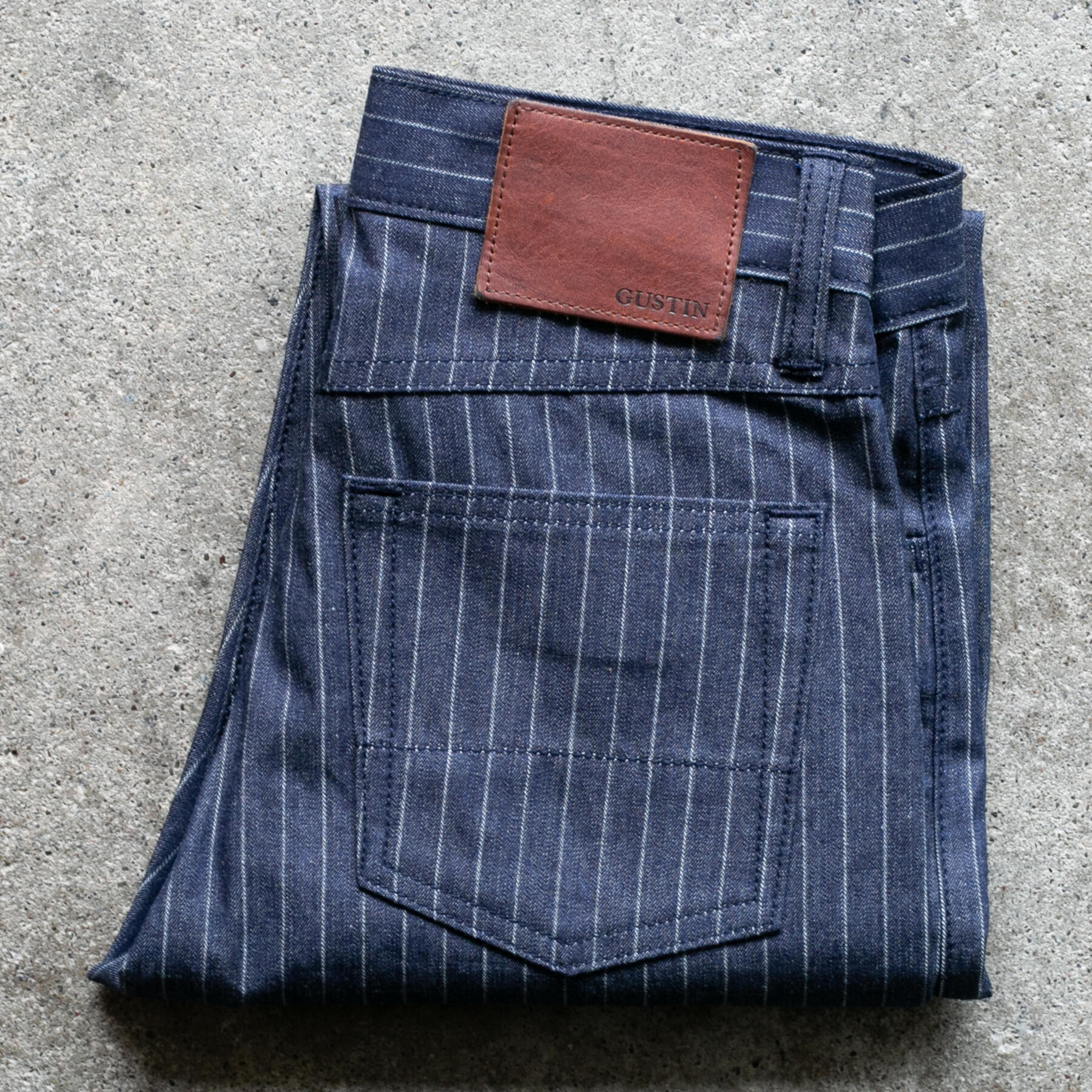 gustin #451 indigo pinstripe chambray 5 pocket