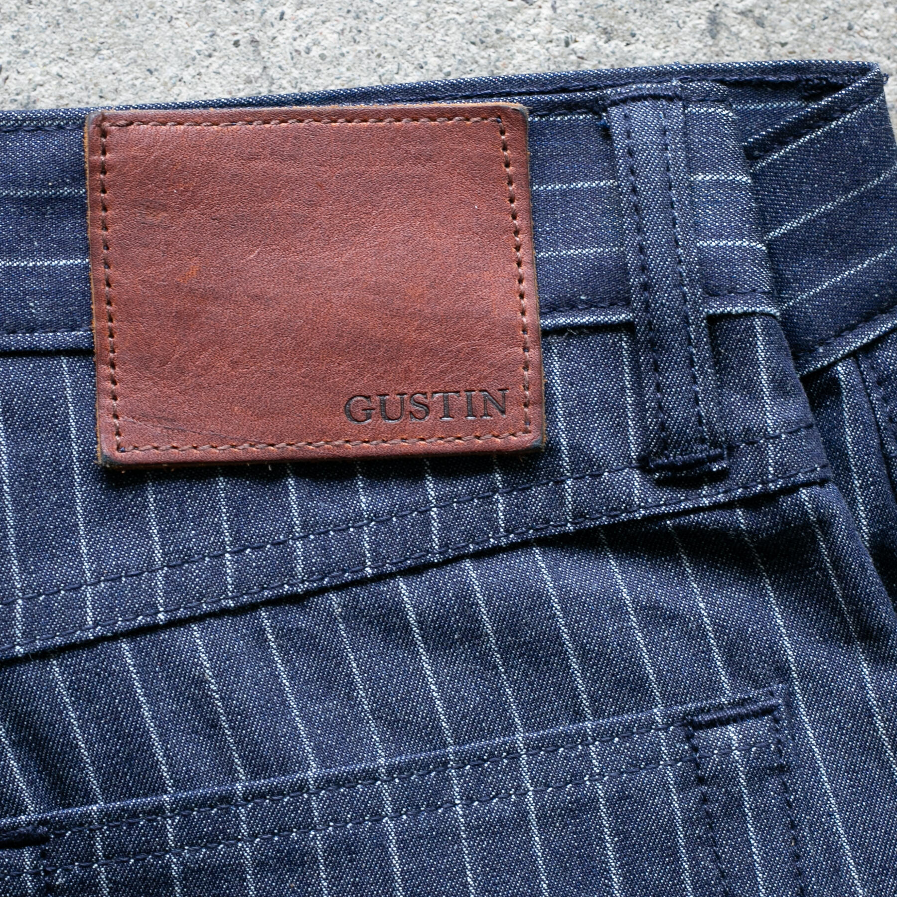 gustin #451 indigo pinstripe chambray 5 pocket
