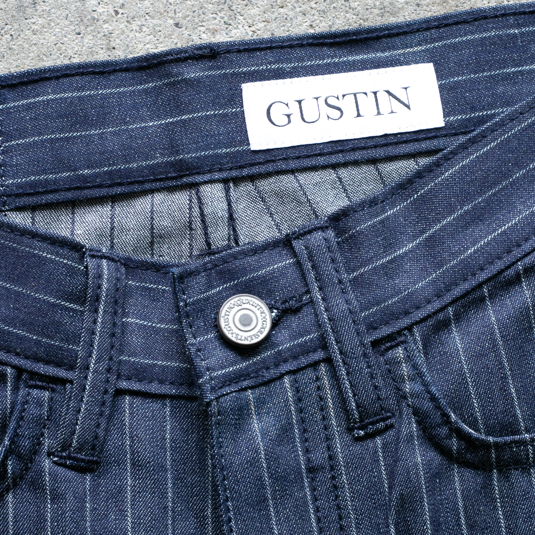 gustin #451 indigo pinstripe chambray 5 pocket