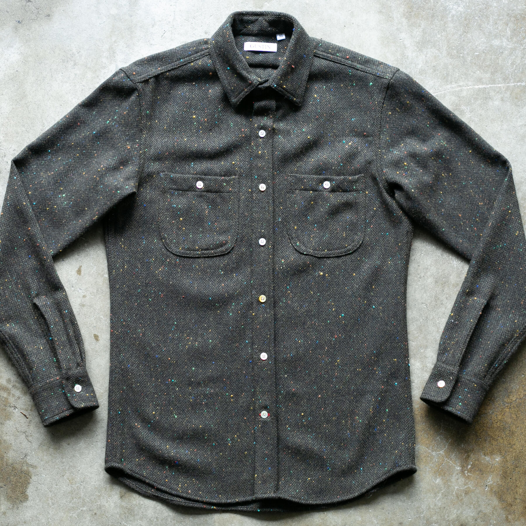 gustin #1280 rainbow nep rustic wool shirt - dark olive
