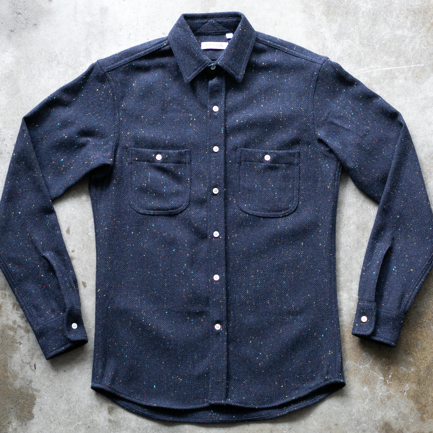 gustin #1282 rainbow nep rustic wool shirt - navy