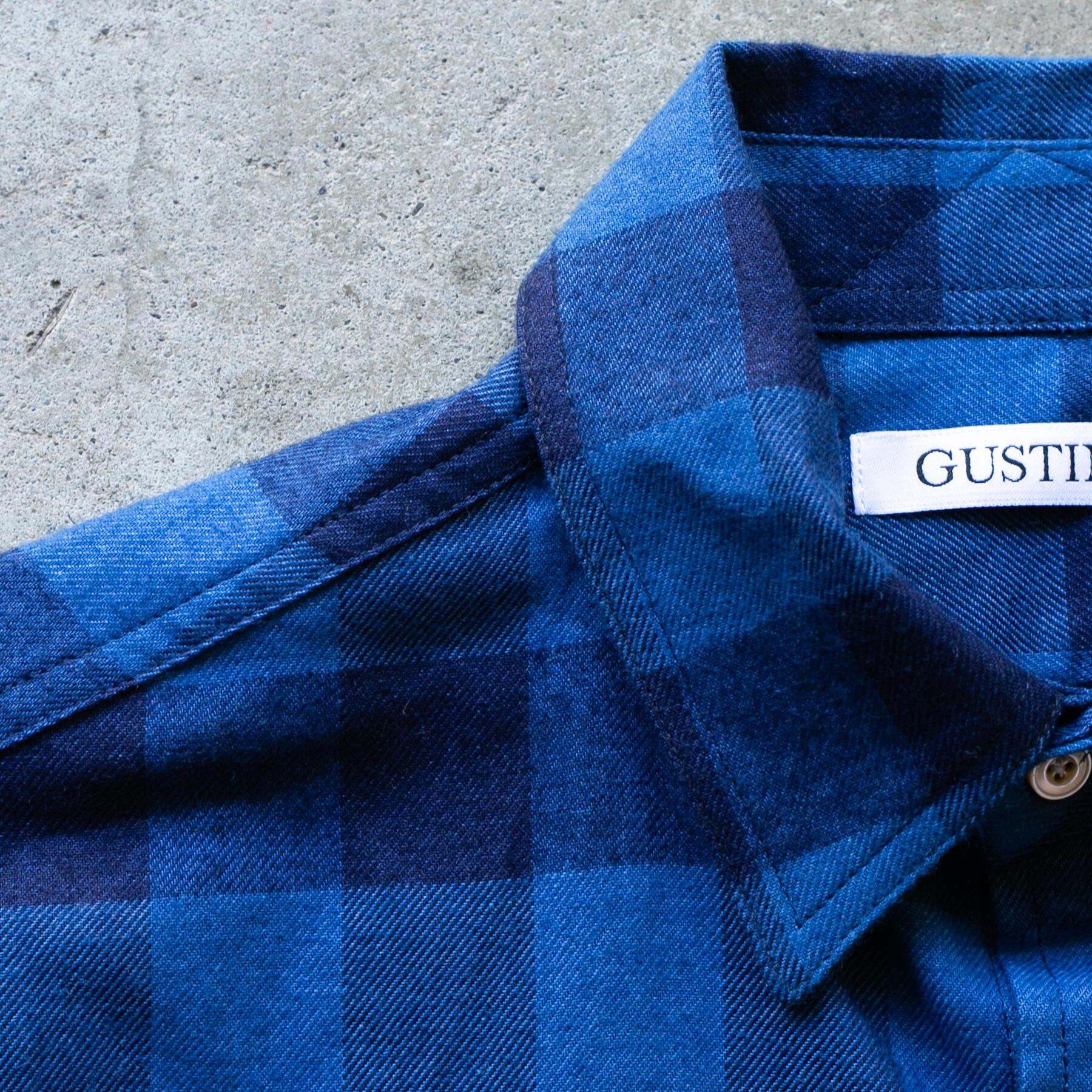 gustin #1283 indigo dye flannel check - dark x cobalt