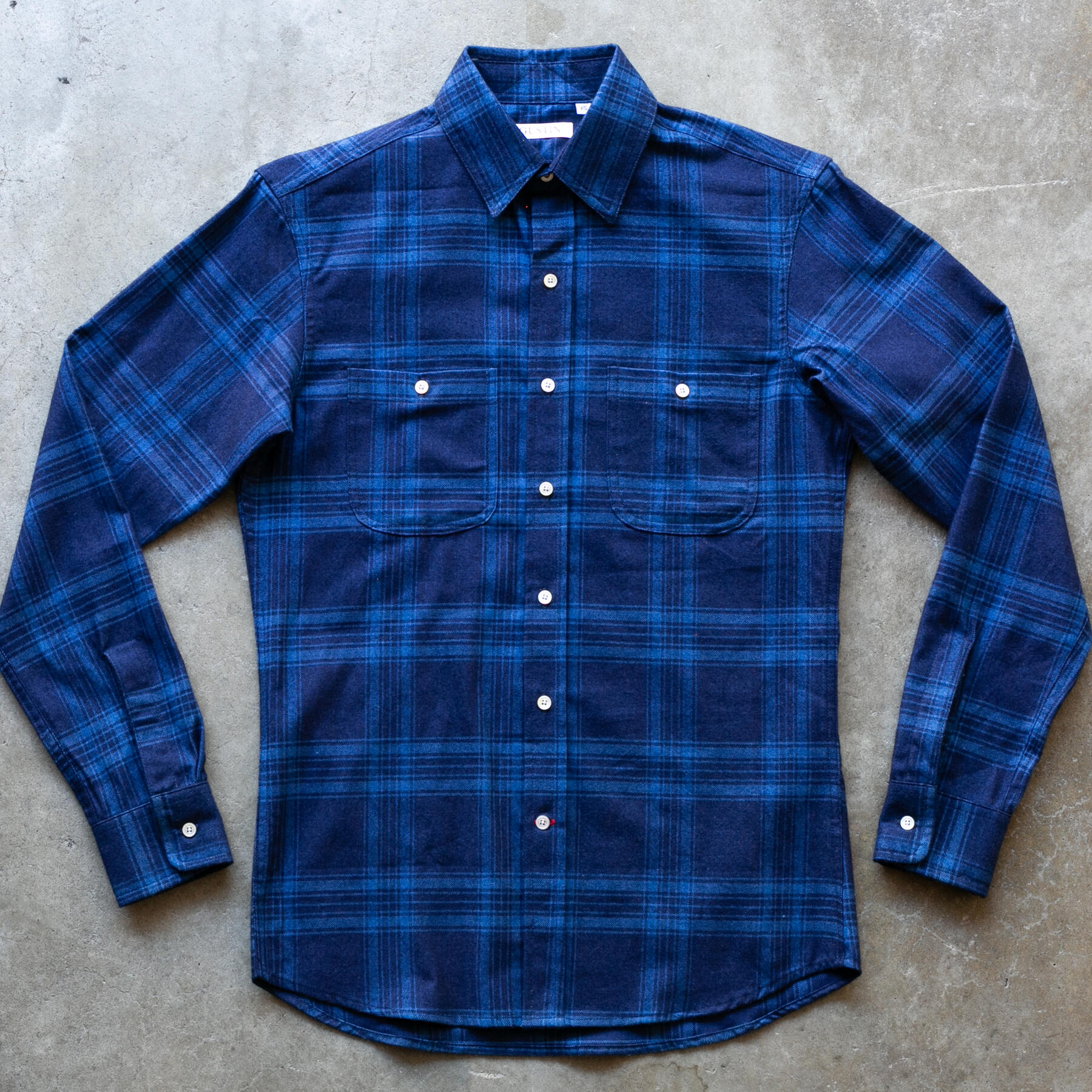 gustin #1284 indigo dye flannel plaid - dark x cobalt