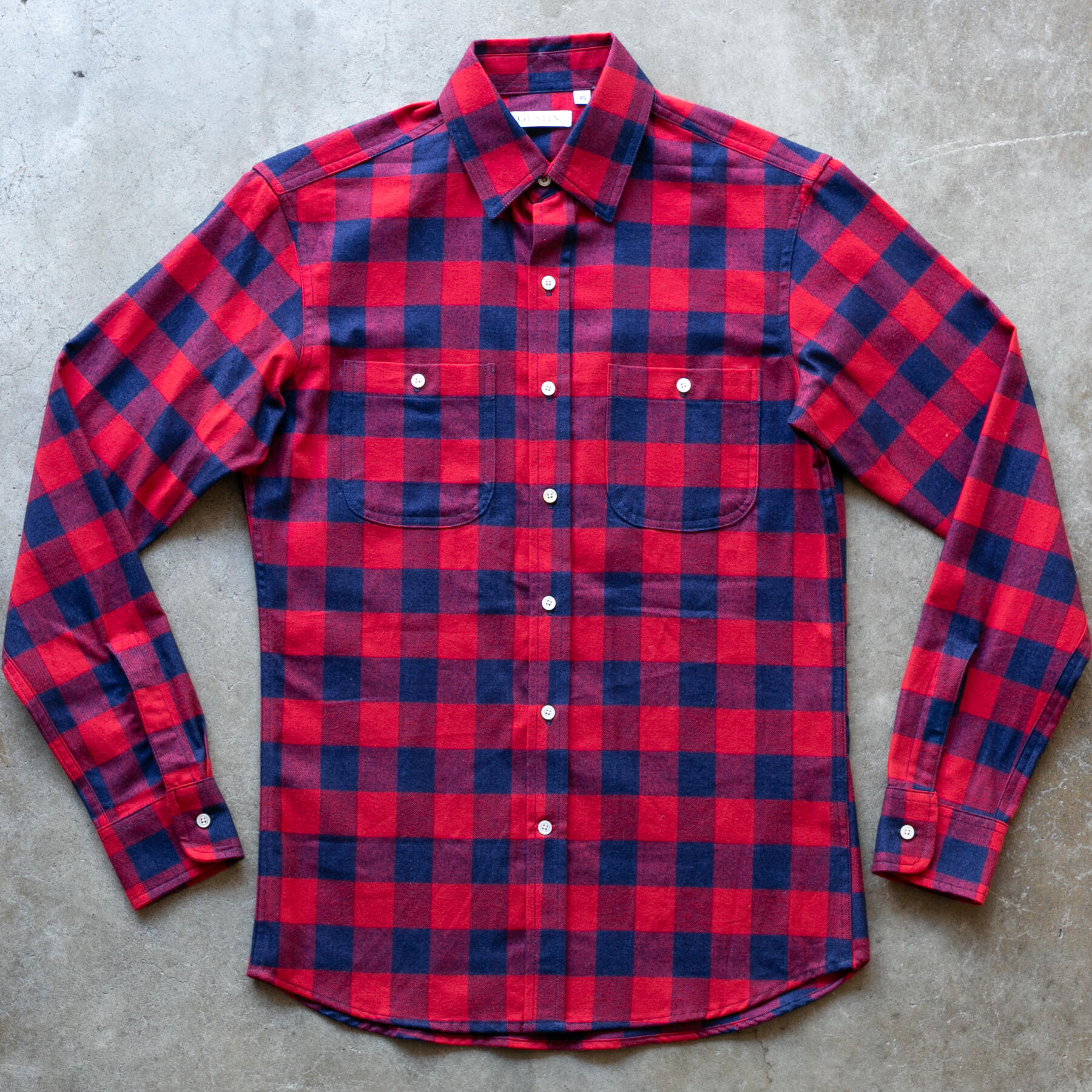 gustin #1285 indigo dye flannel check - dark x red
